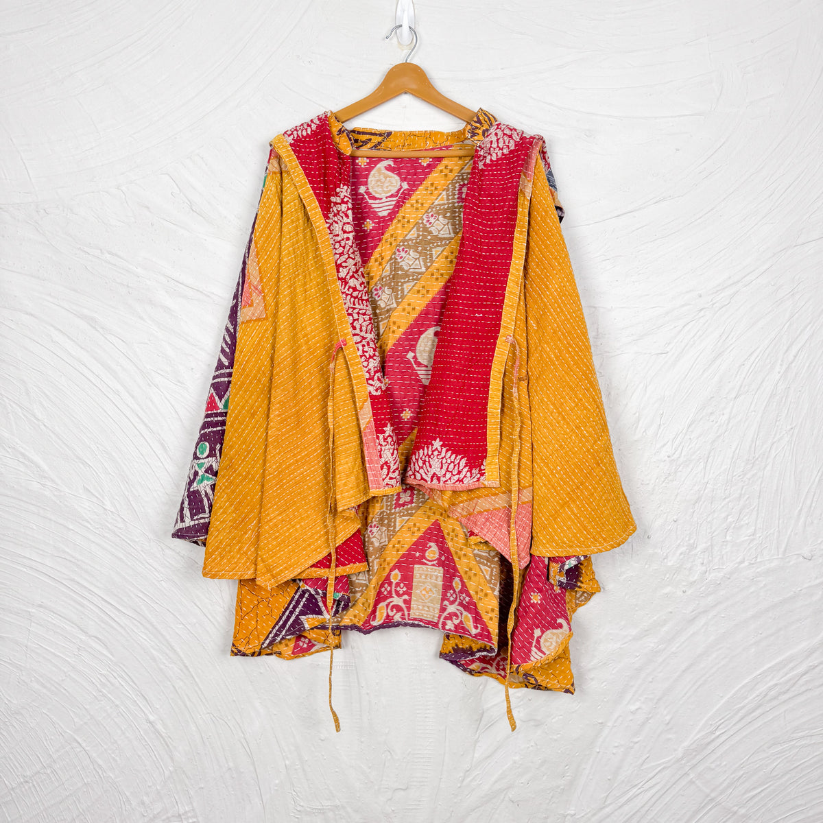 Kantha mid-size poncho dress Yellow