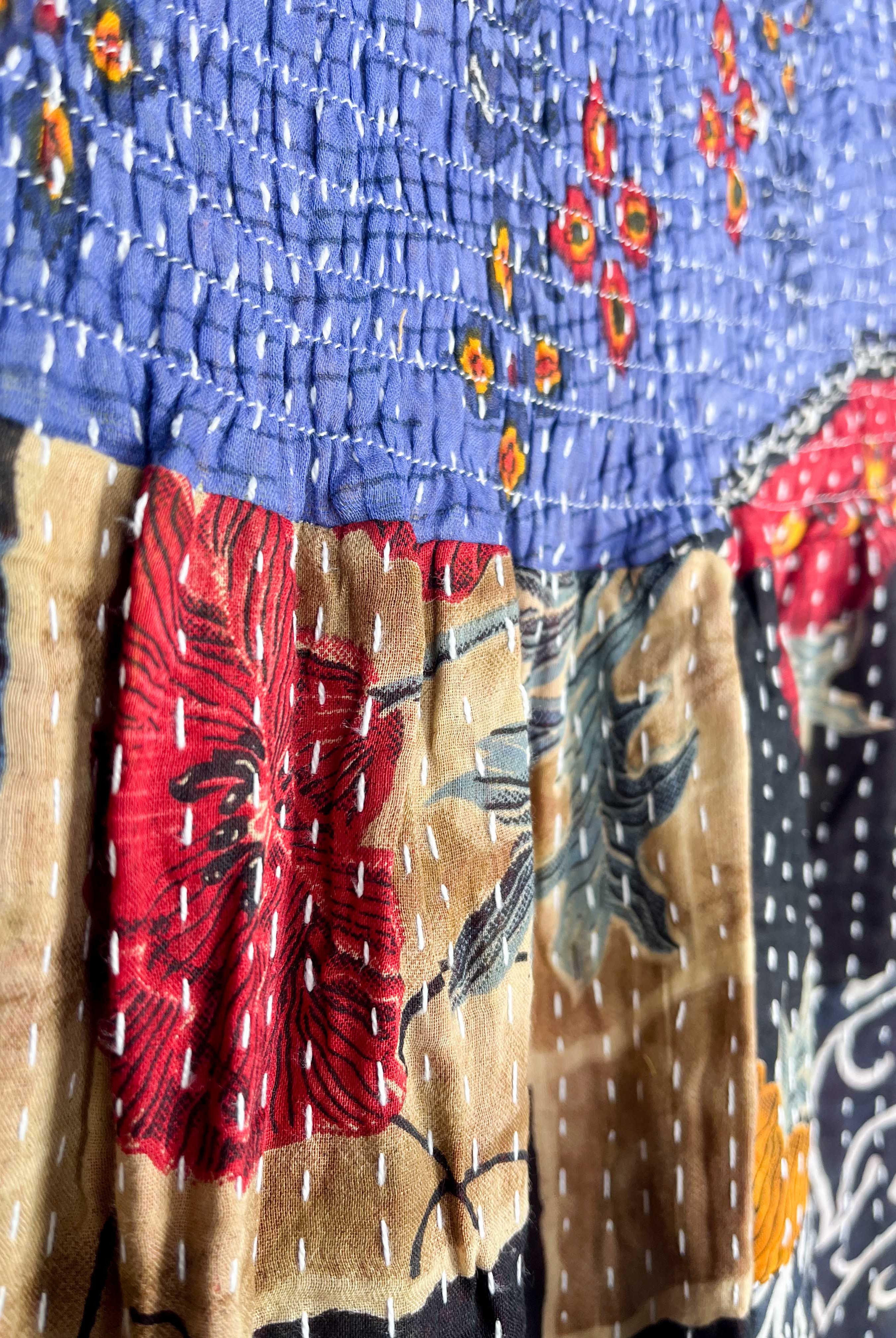 Kantha skirt with floral print - Love Protect Sustain