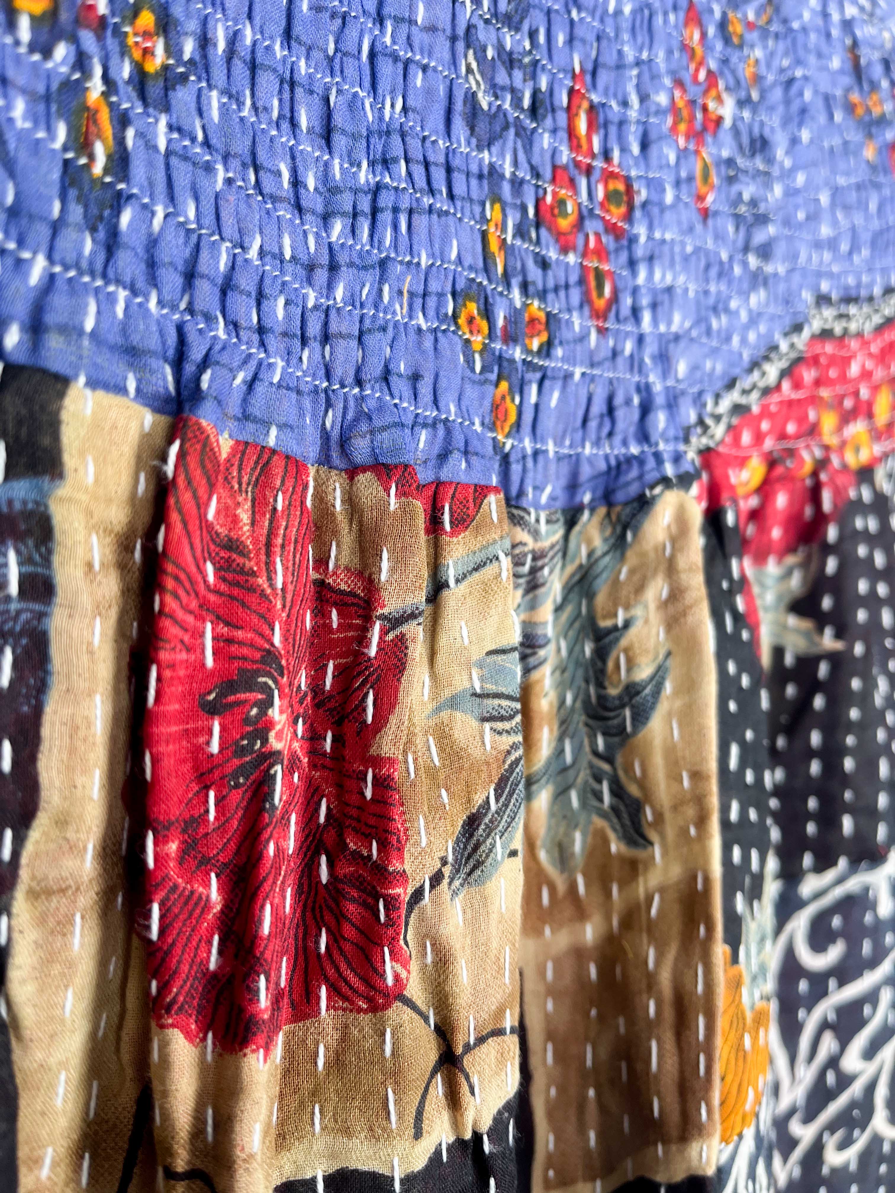 Kantha skirt with floral print - Love Protect Sustain