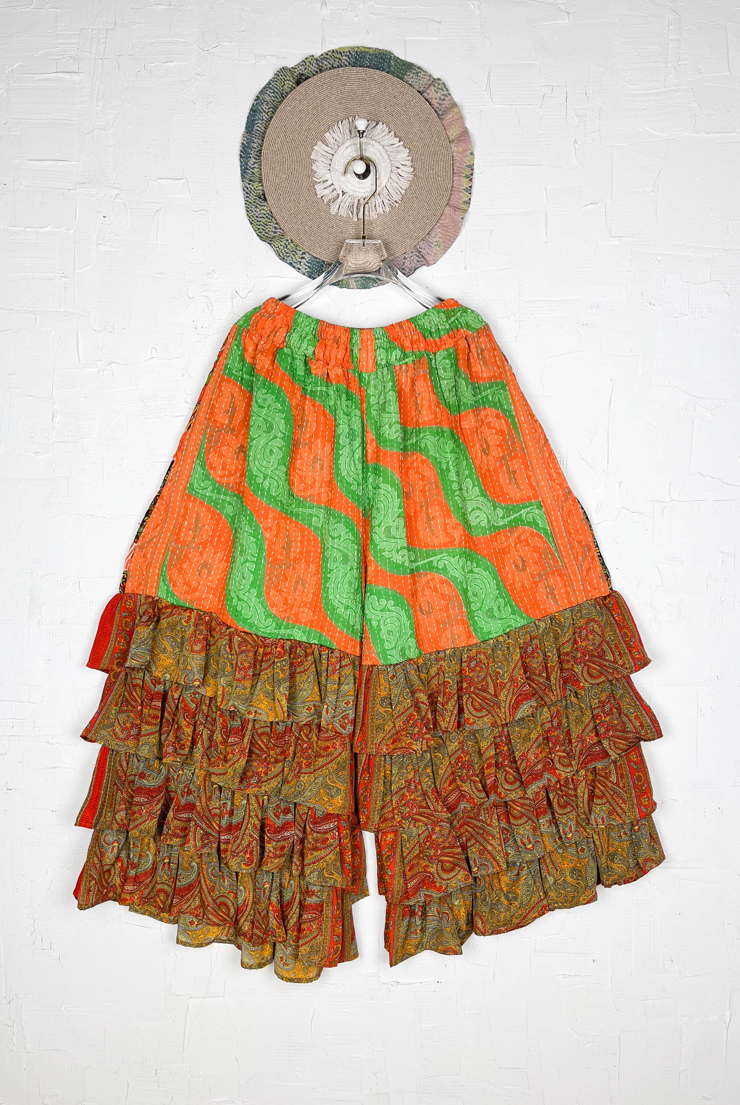 Kantha stitch ruffle pants - Love Protect Sustain