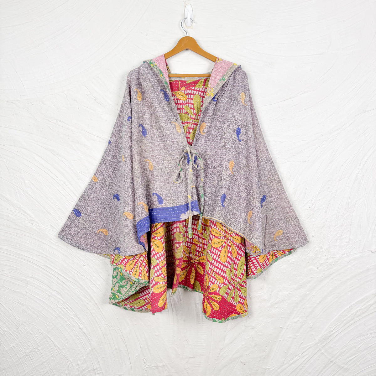 Kantha mid-size poncho dress Yellow main image 1