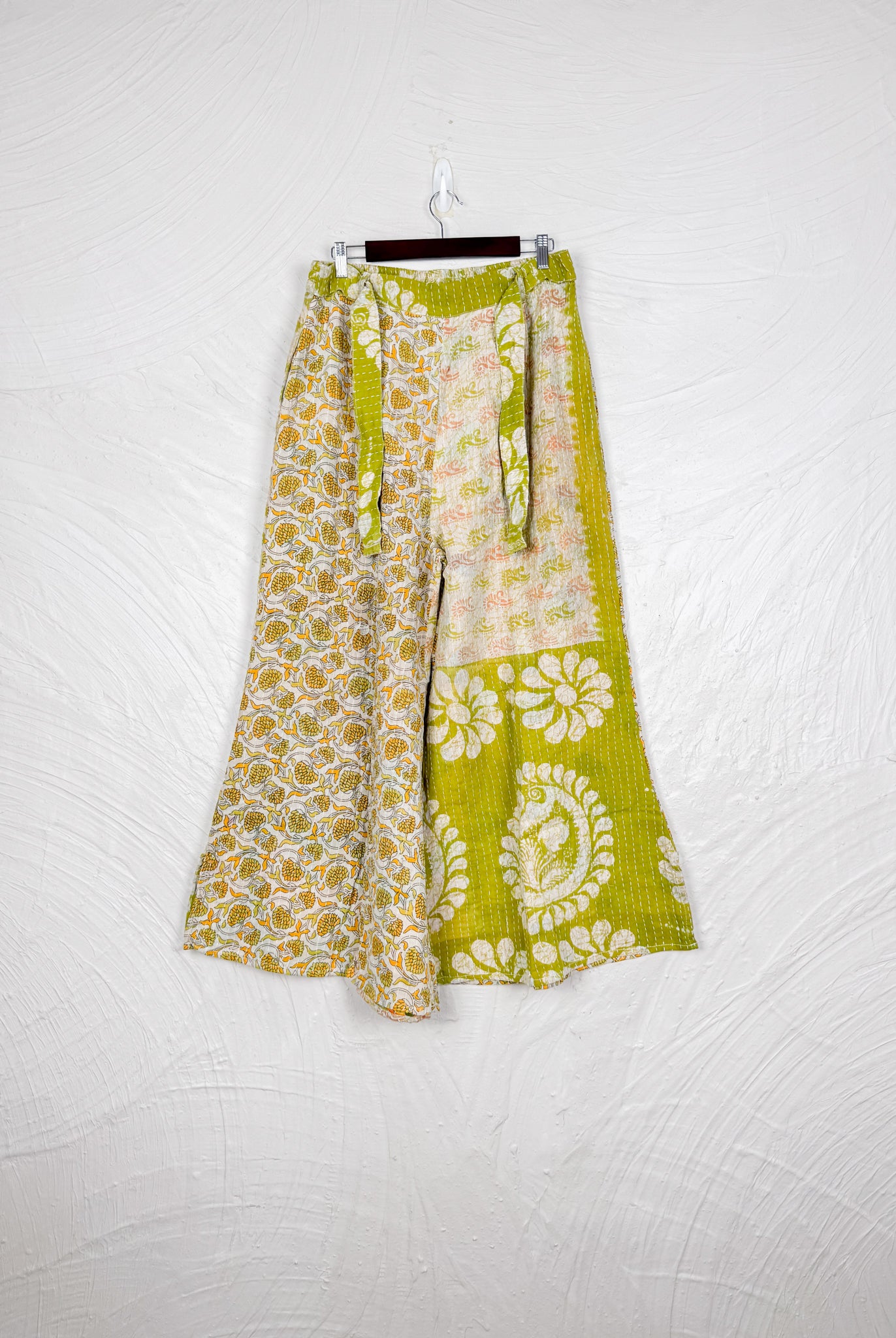 Light Green Kantha Pants - Love Protect Sustain