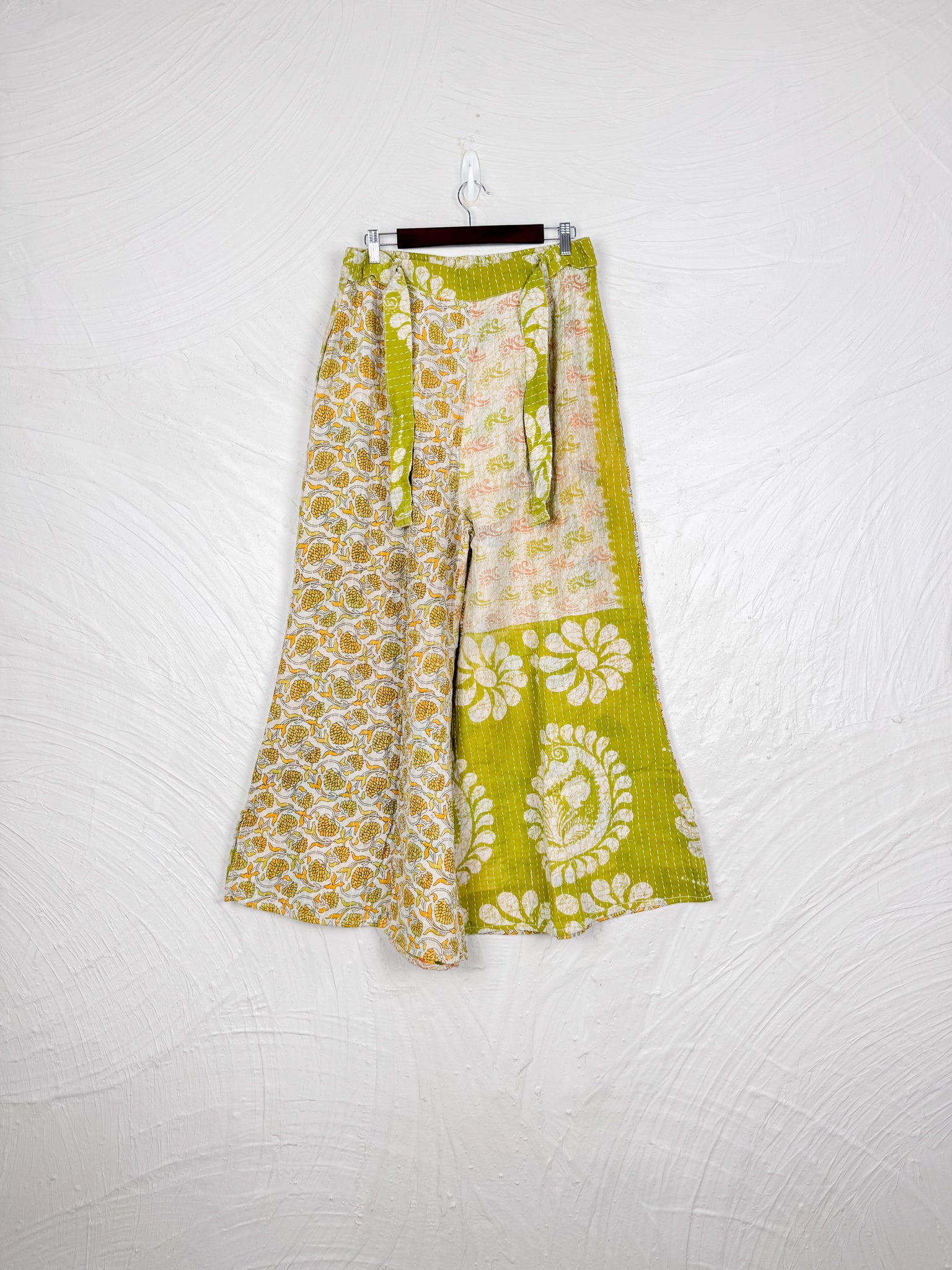 Light Green Kantha Pants - Love Protect Sustain