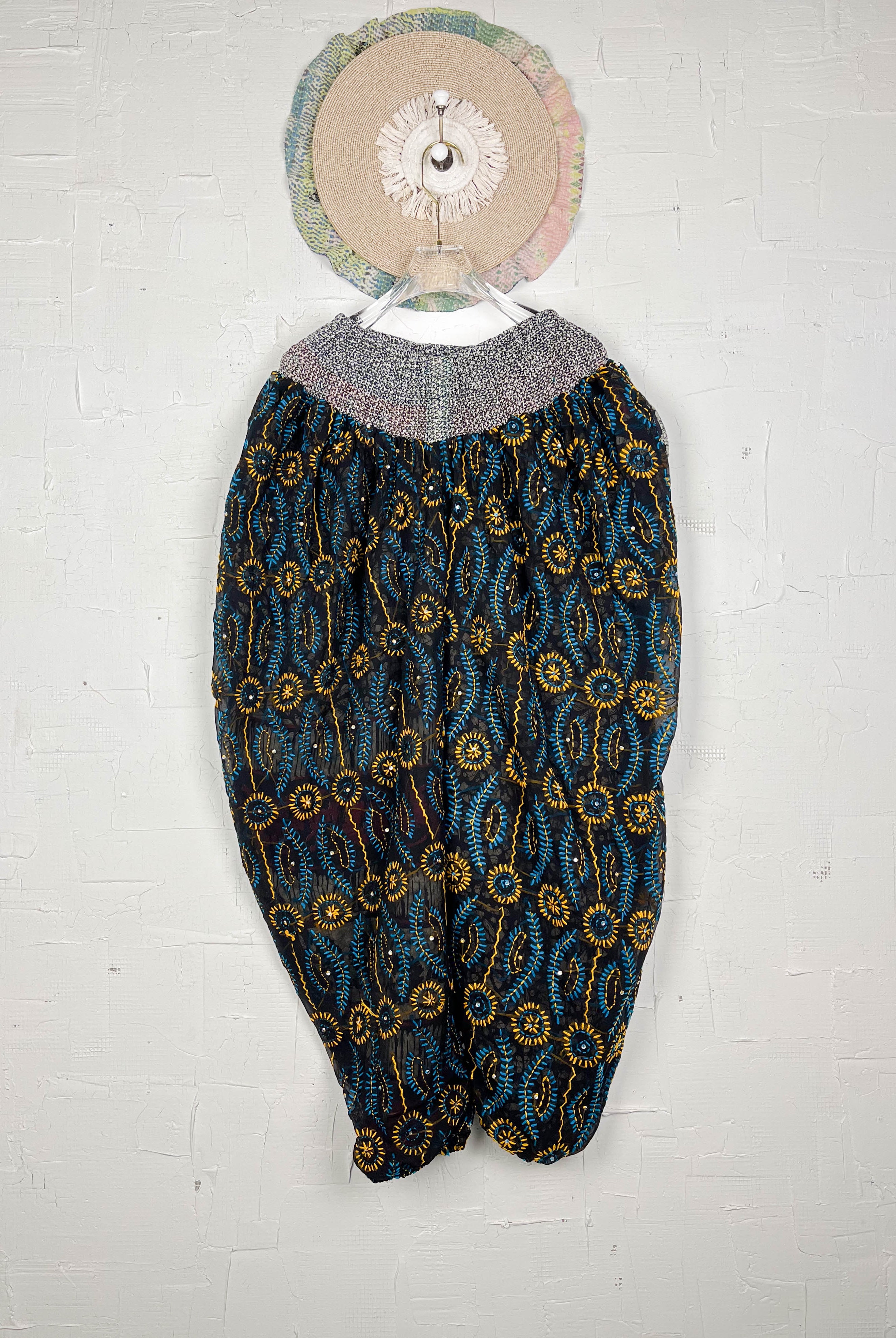 Meditation pants with embroidery- Love Protect Sustain