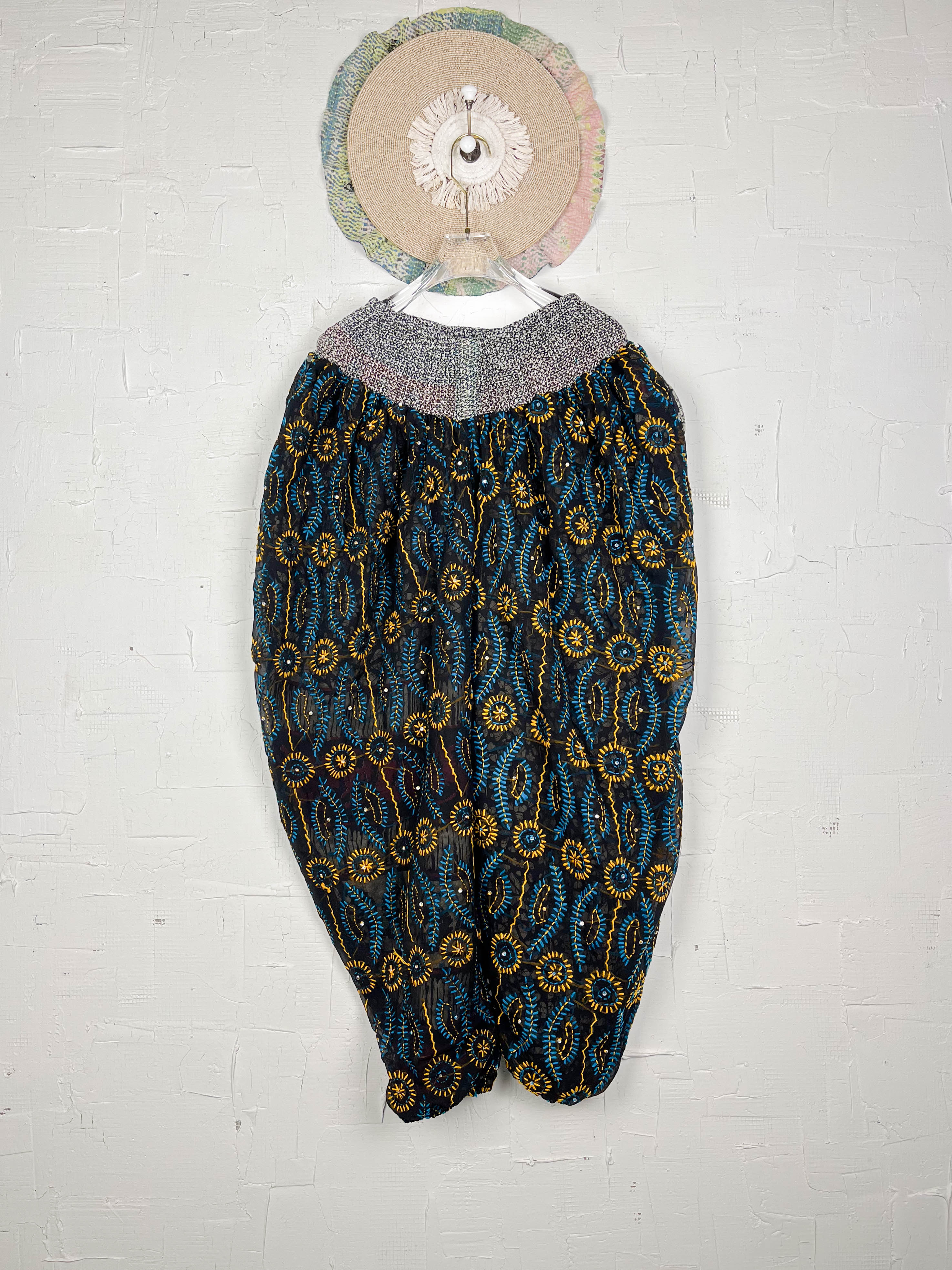 Meditation pants with embroidery- Love Protect Sustain