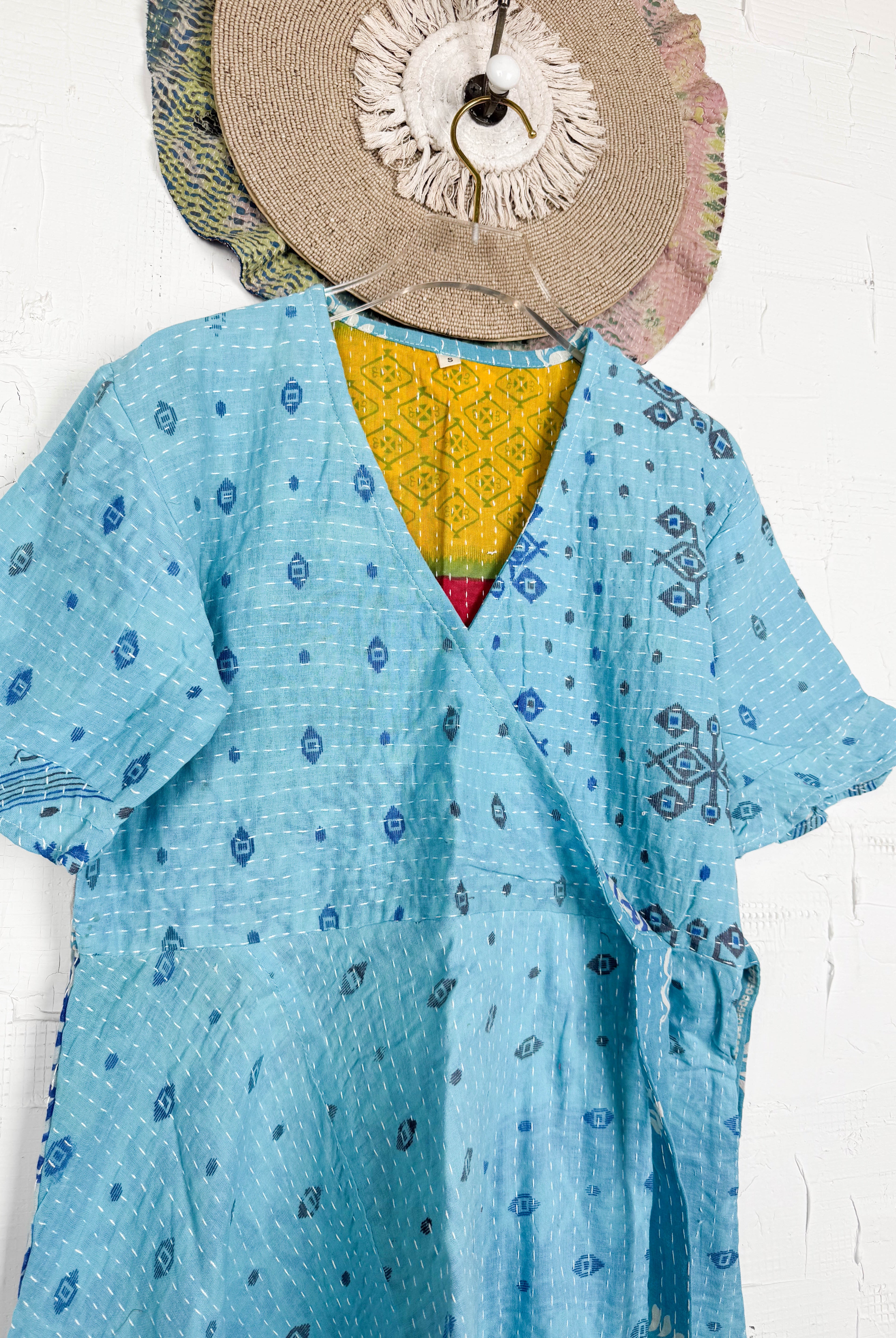 Mid-length Kantha dress - Love Protect Sustain