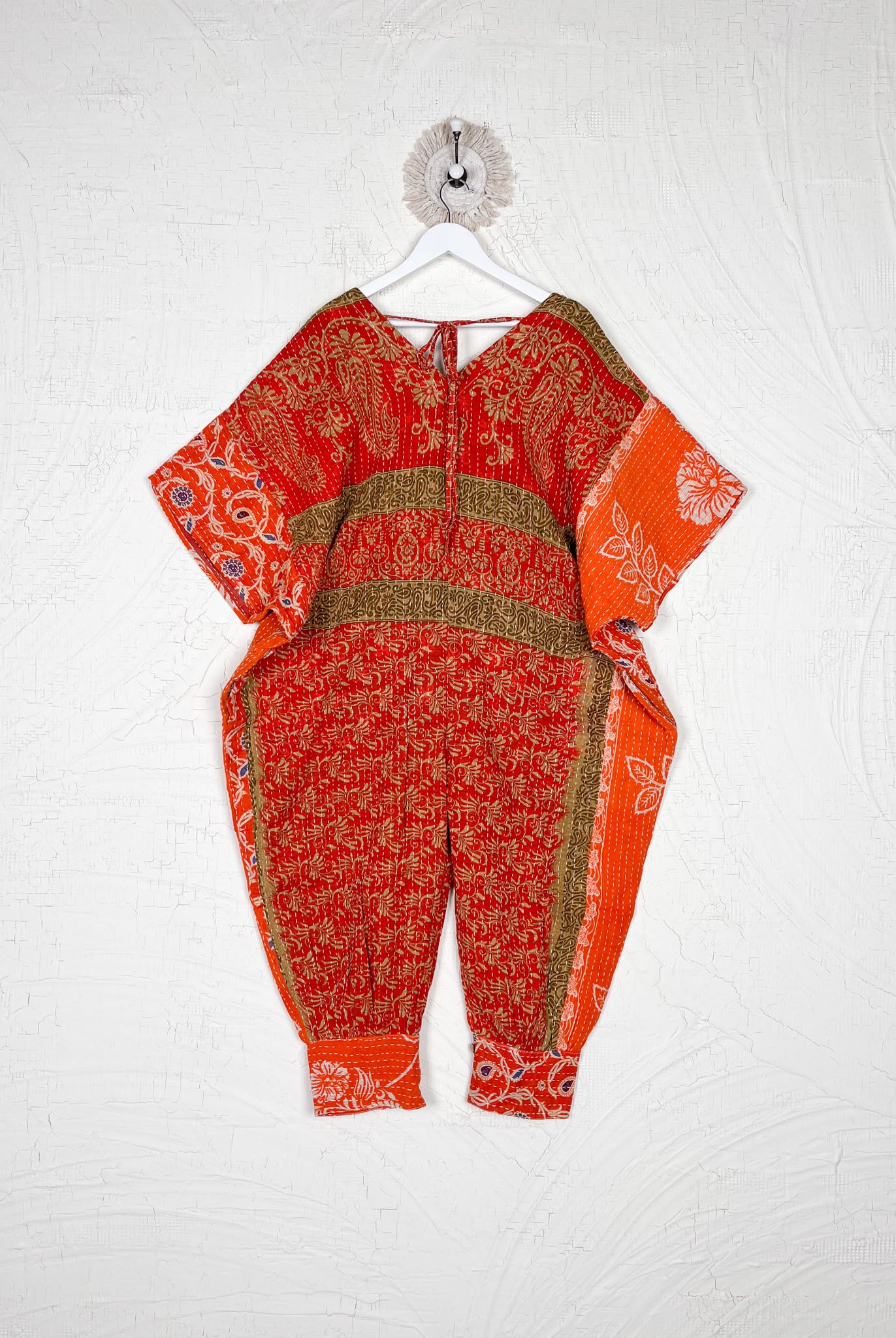 Orange Kantha Cuff leg jumpsuit - Love Protect Sustain