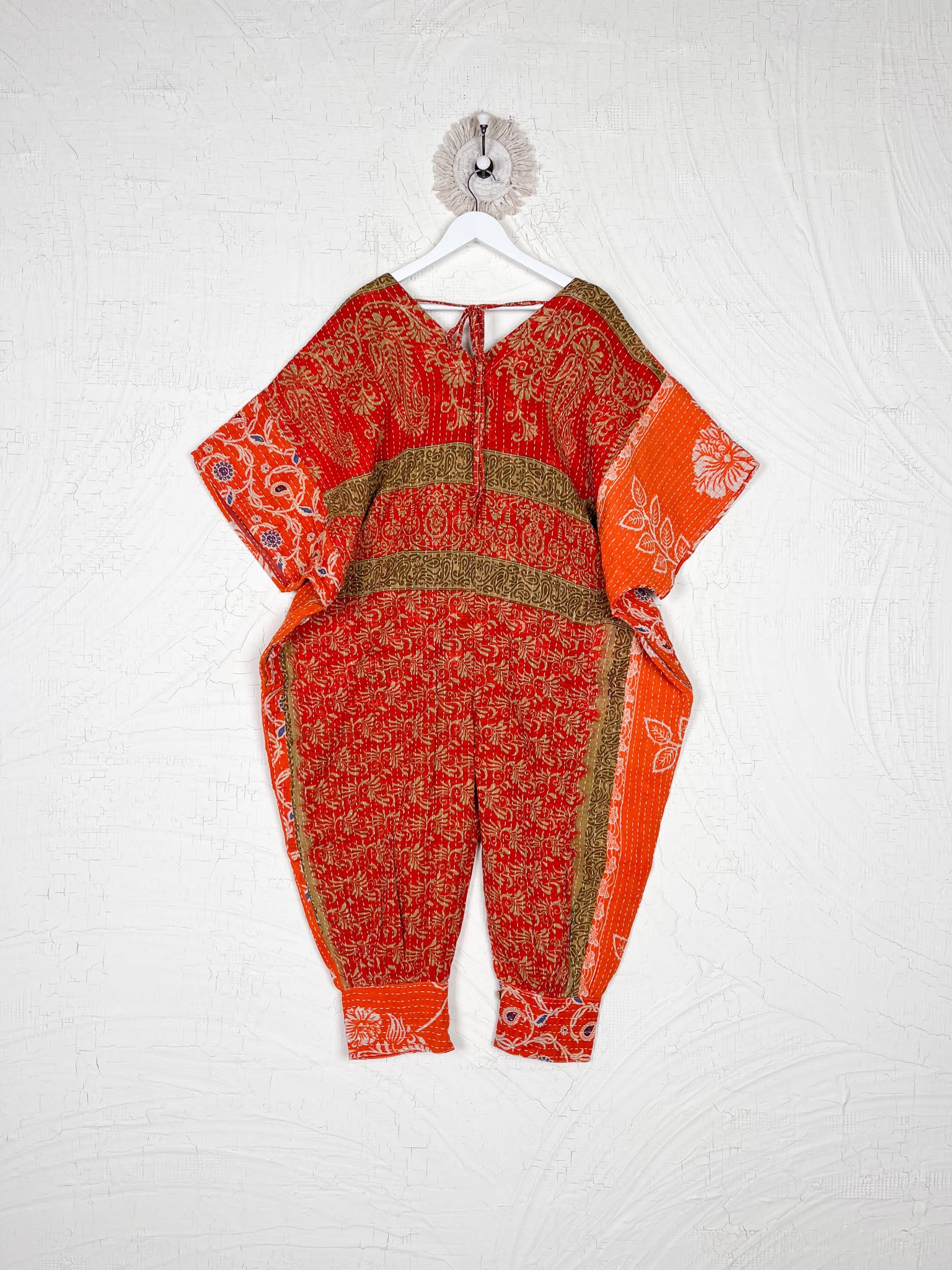 Orange Kantha Cuff leg jumpsuit - Love Protect Sustain