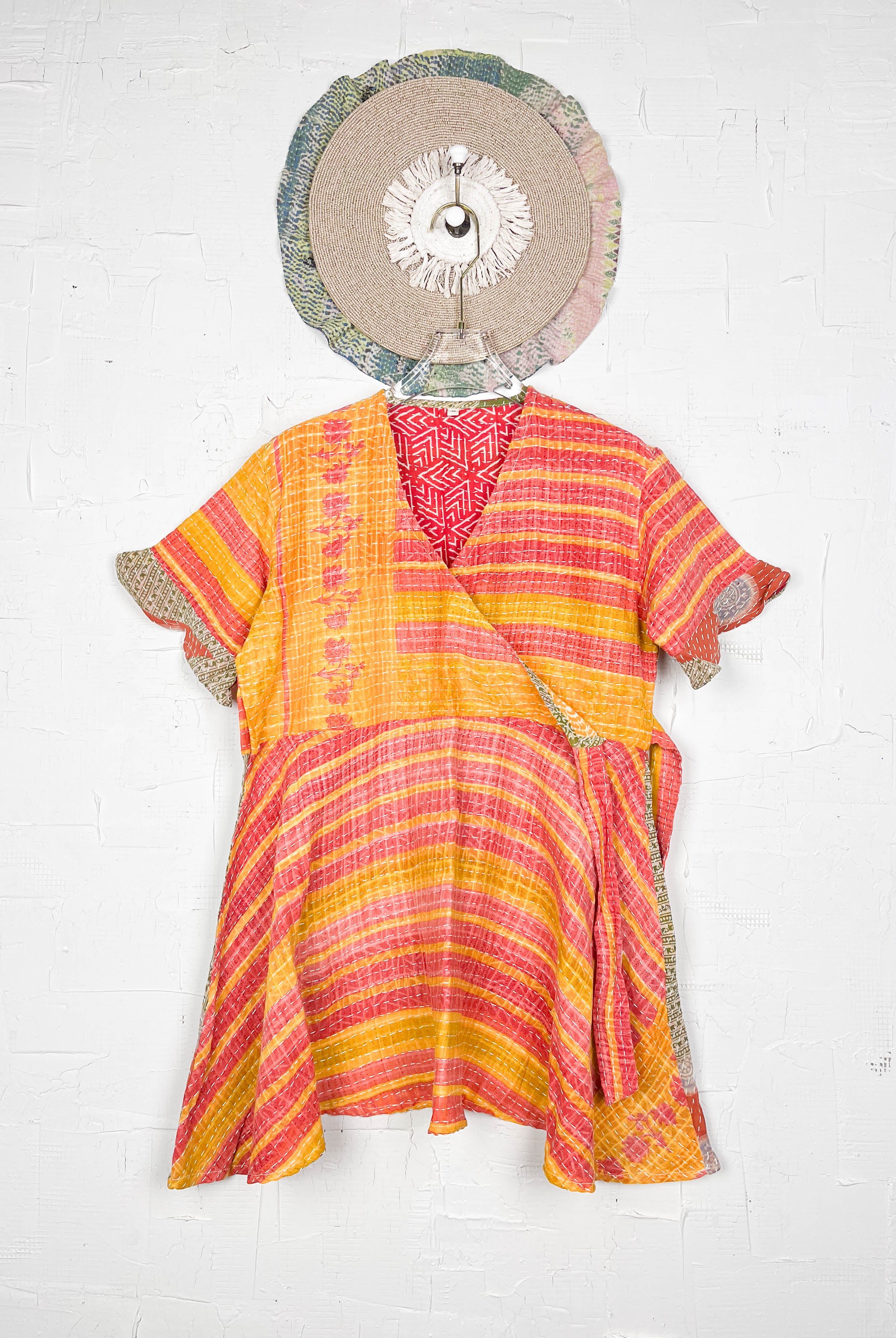 Orange Kantha Wrap Dress - Love Protect Sustain