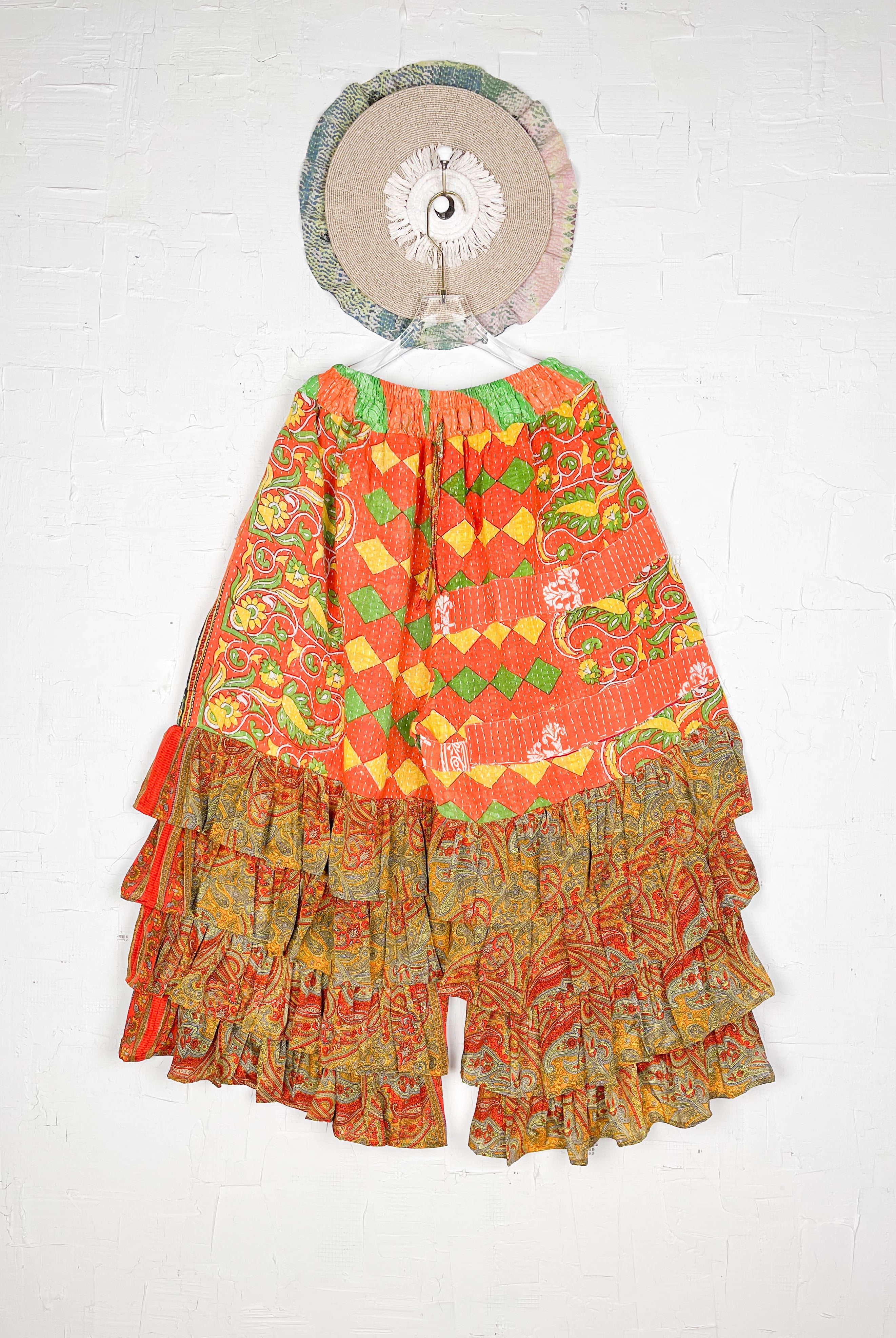 Orange Summer Kantha Pants - Love Protect Sustain