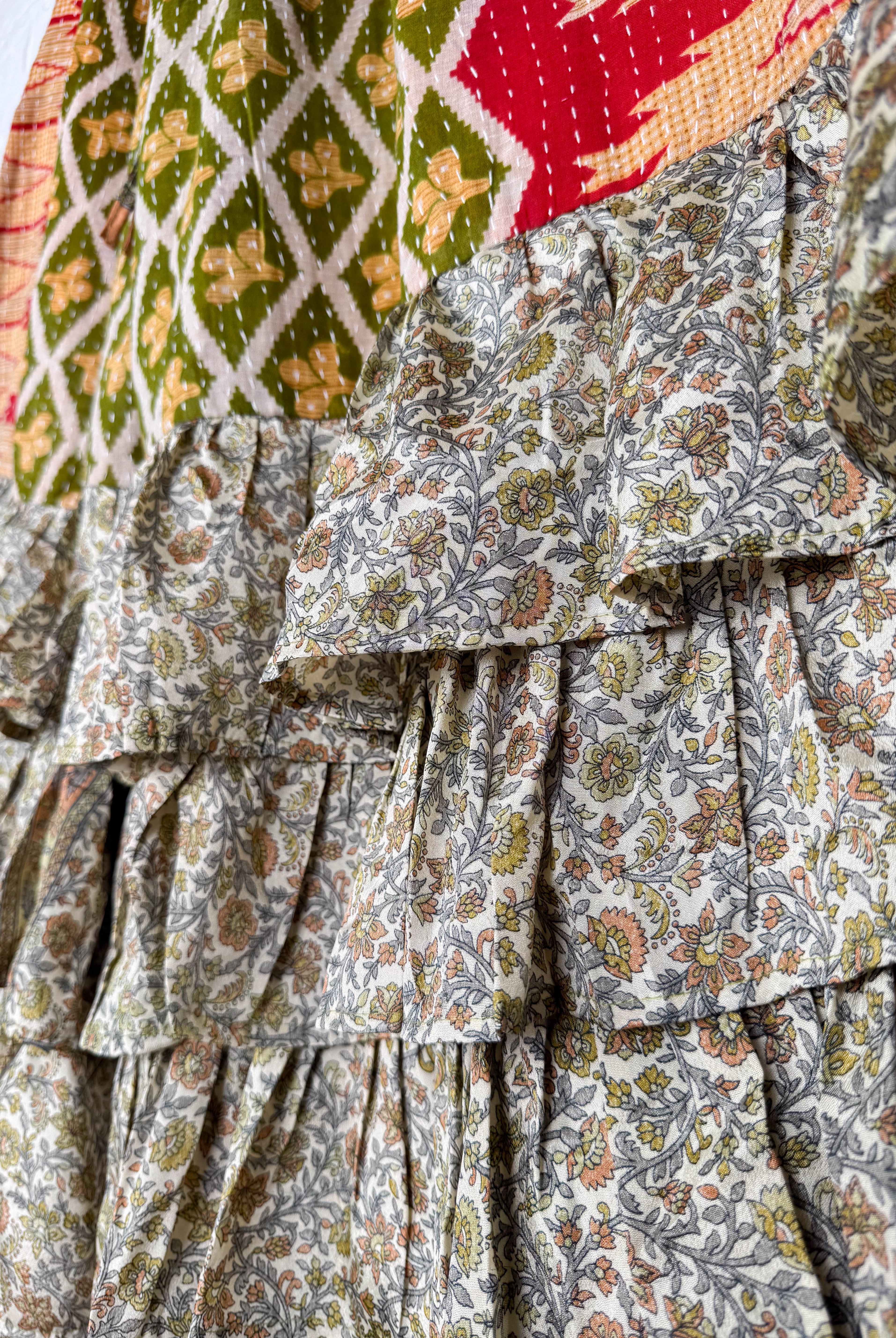 Patchwork silk ruffle pants - Love Protect Sustain