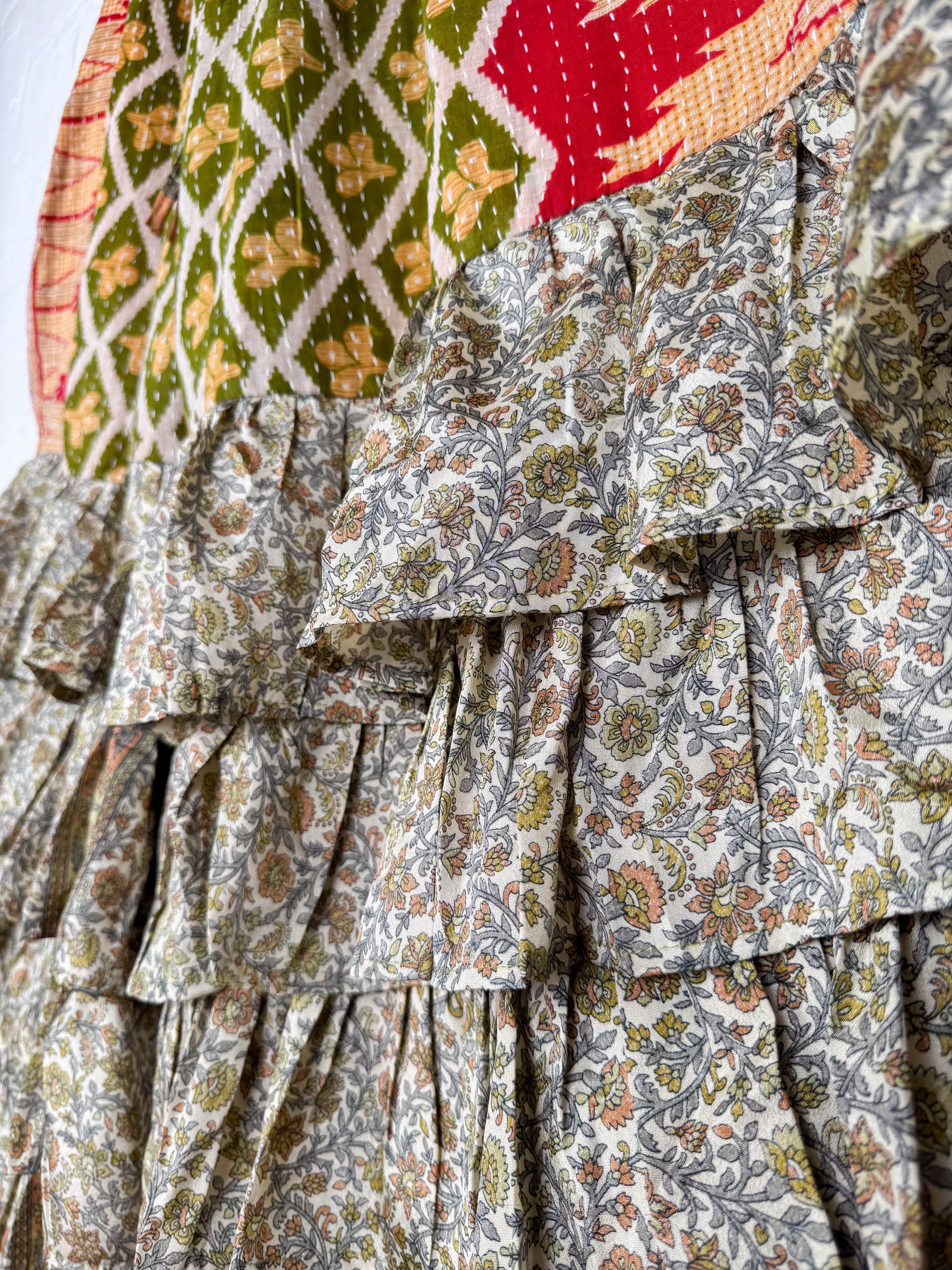 Patchwork silk ruffle pants - Love Protect Sustain