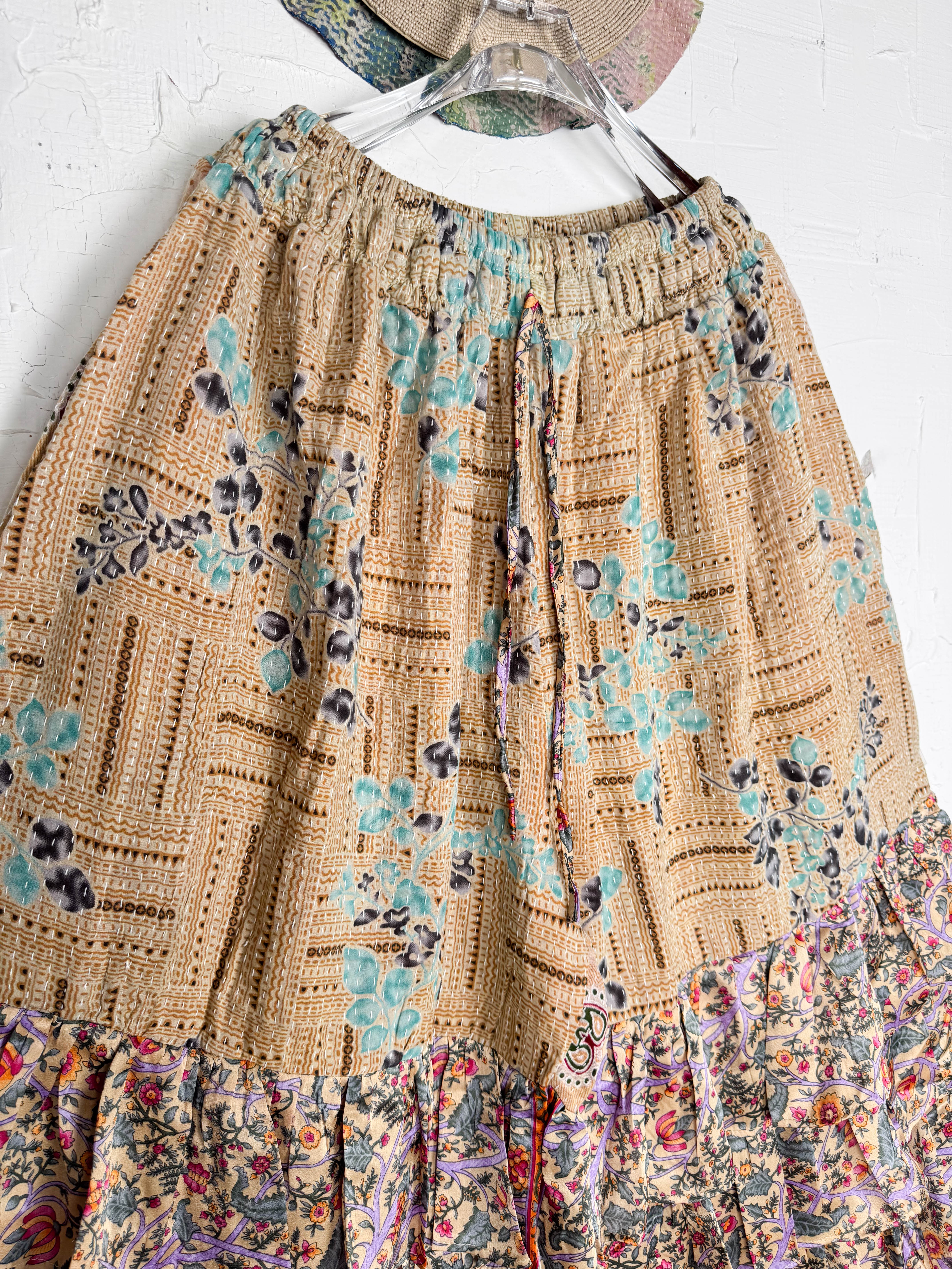 Patchwork silk ruffle pants - Love Protect Sustain