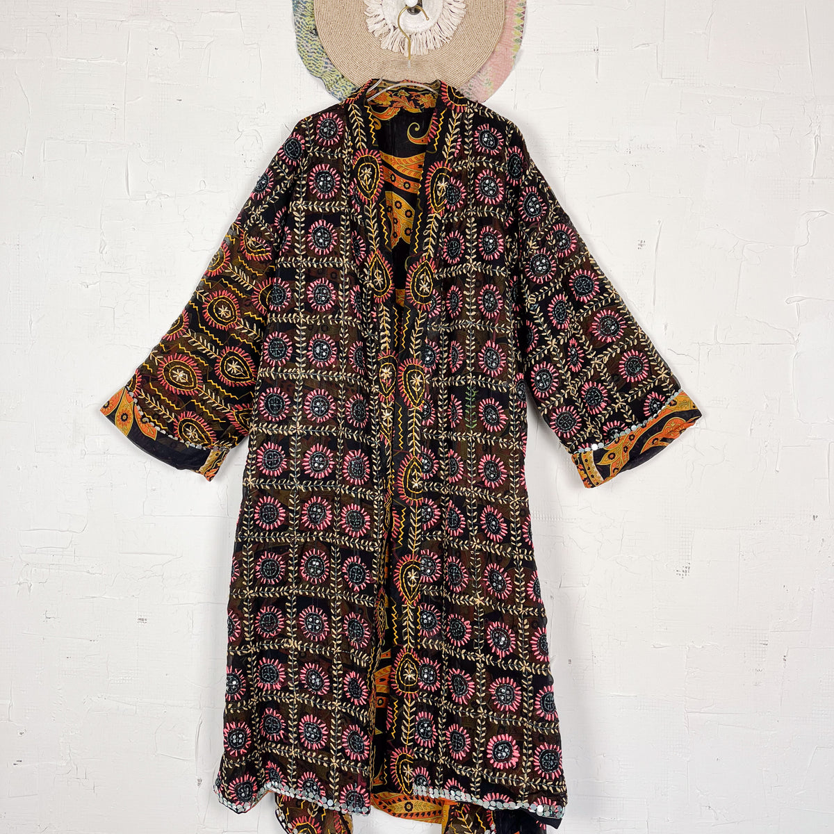Long Phulkari Kimono Robe Spring Green main image 0