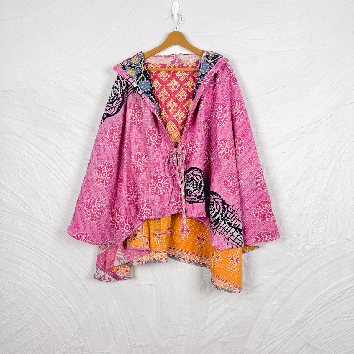 Kantha mid-size poncho dress Yellow main image 0