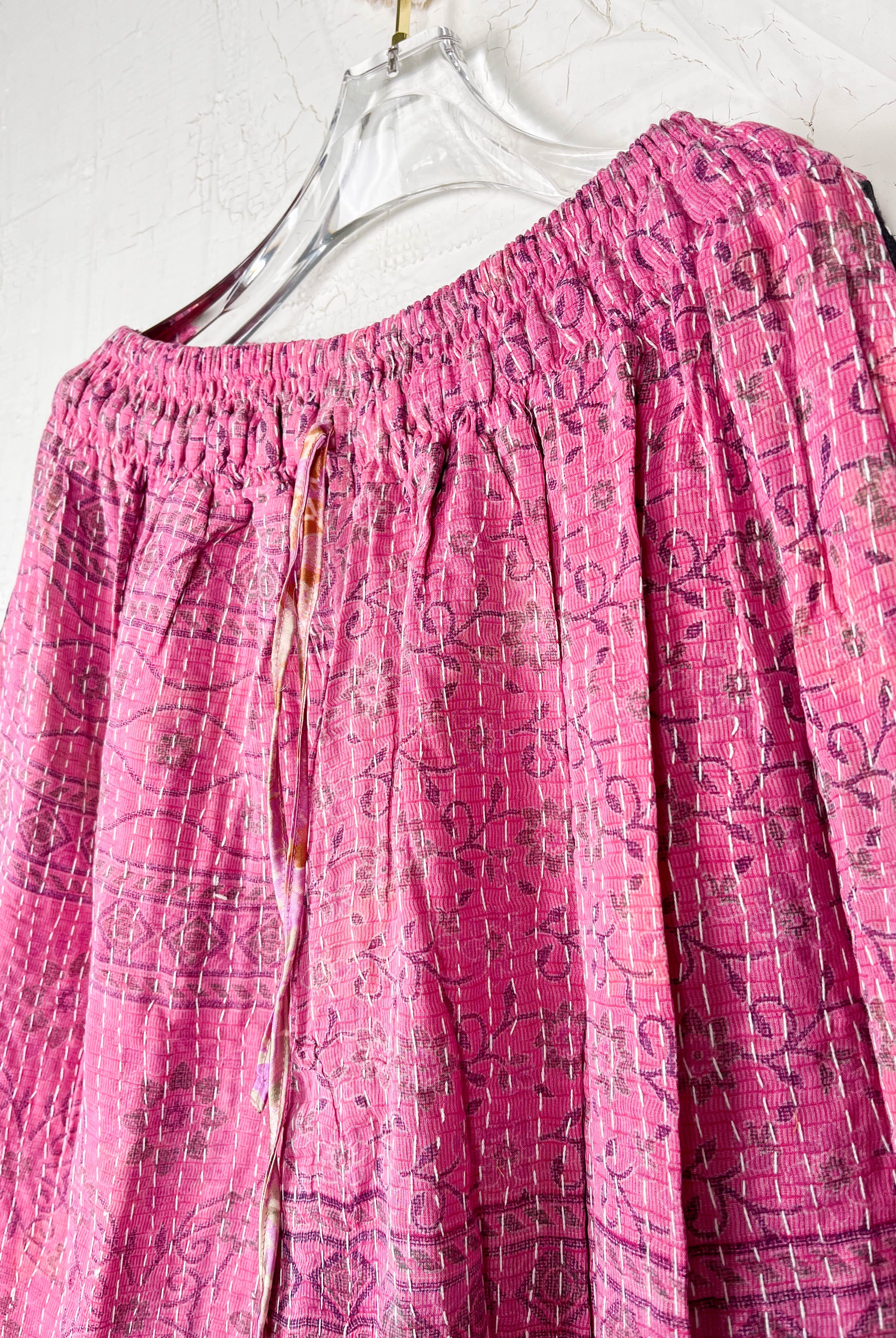 Pink kantha Frill Pants - Love Protect Sustain