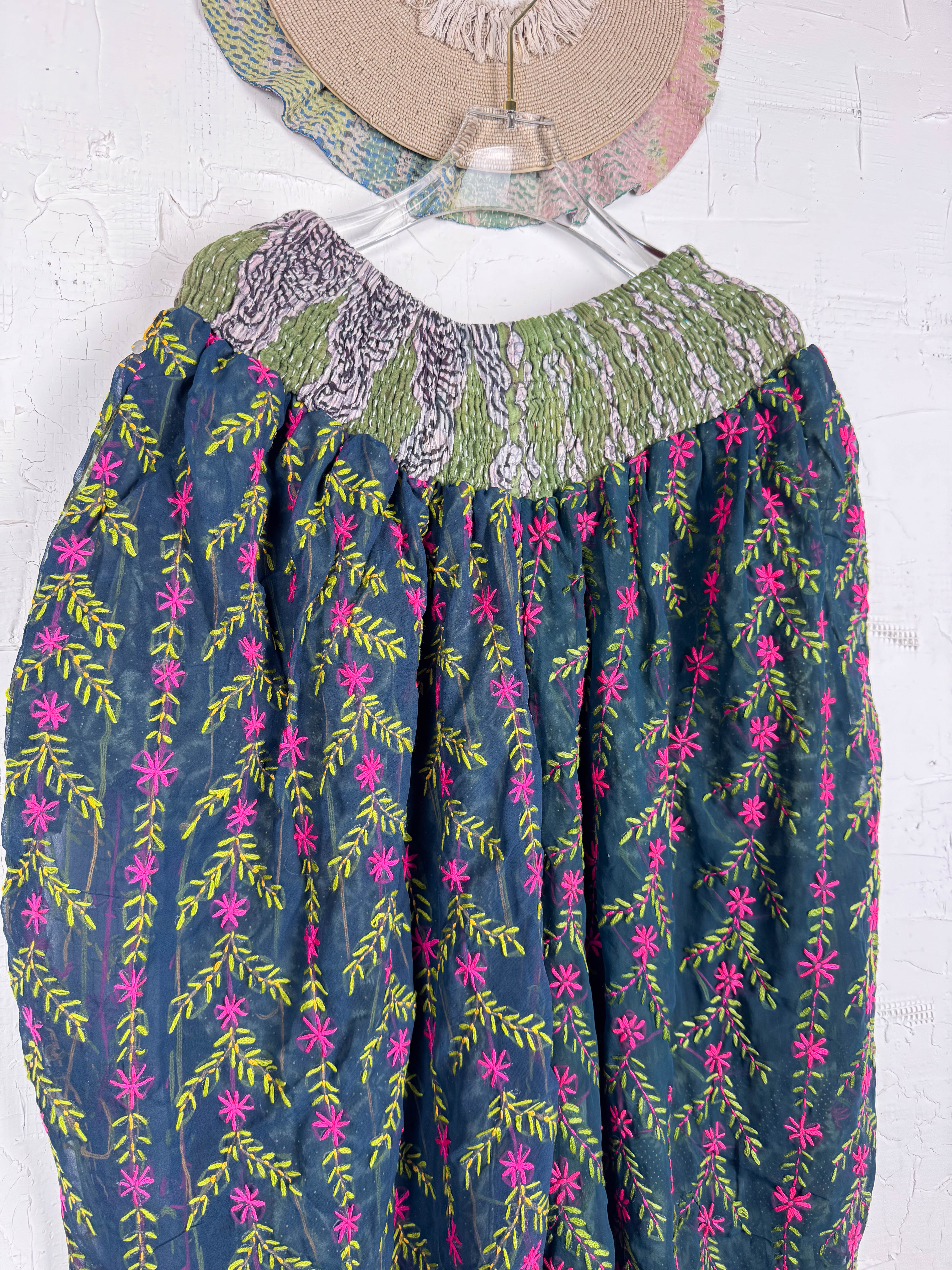 Plus size palazzo pants embroidered- Love Protect Sustain