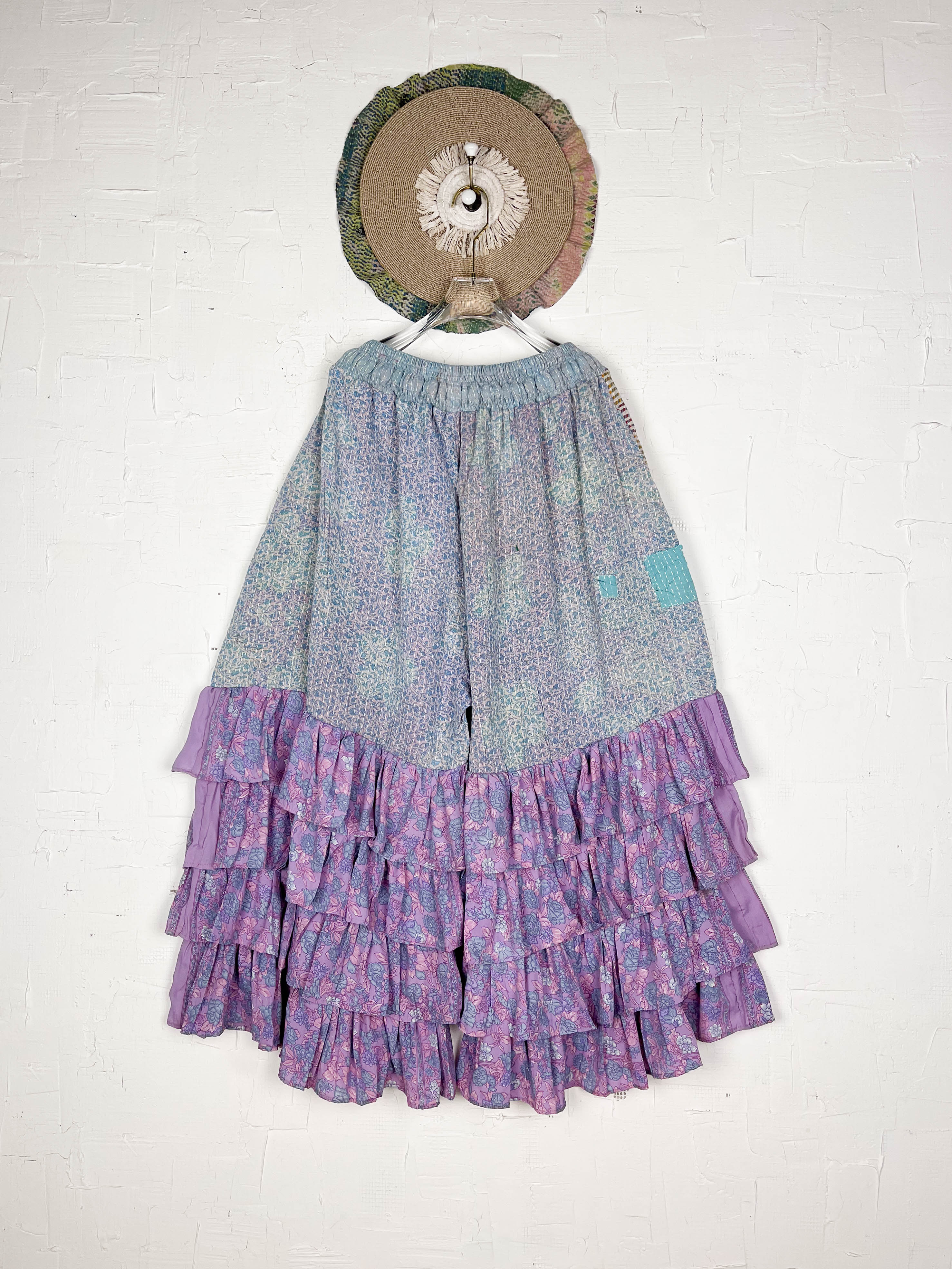 Purple Ruffle Silk Kantha Pants - Love Protect Sustain