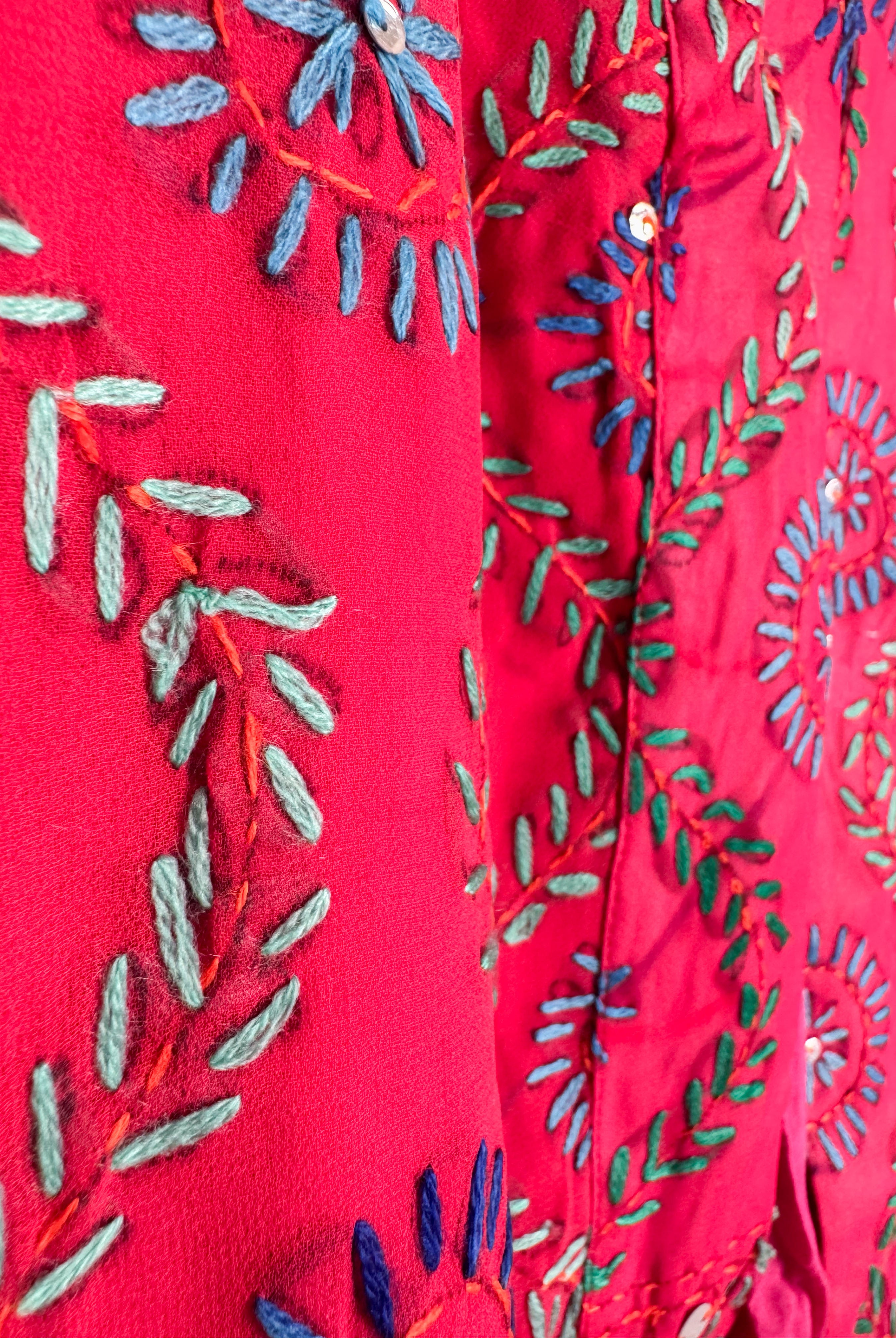 Red Embroidery Kimono - Love Protect Sustain