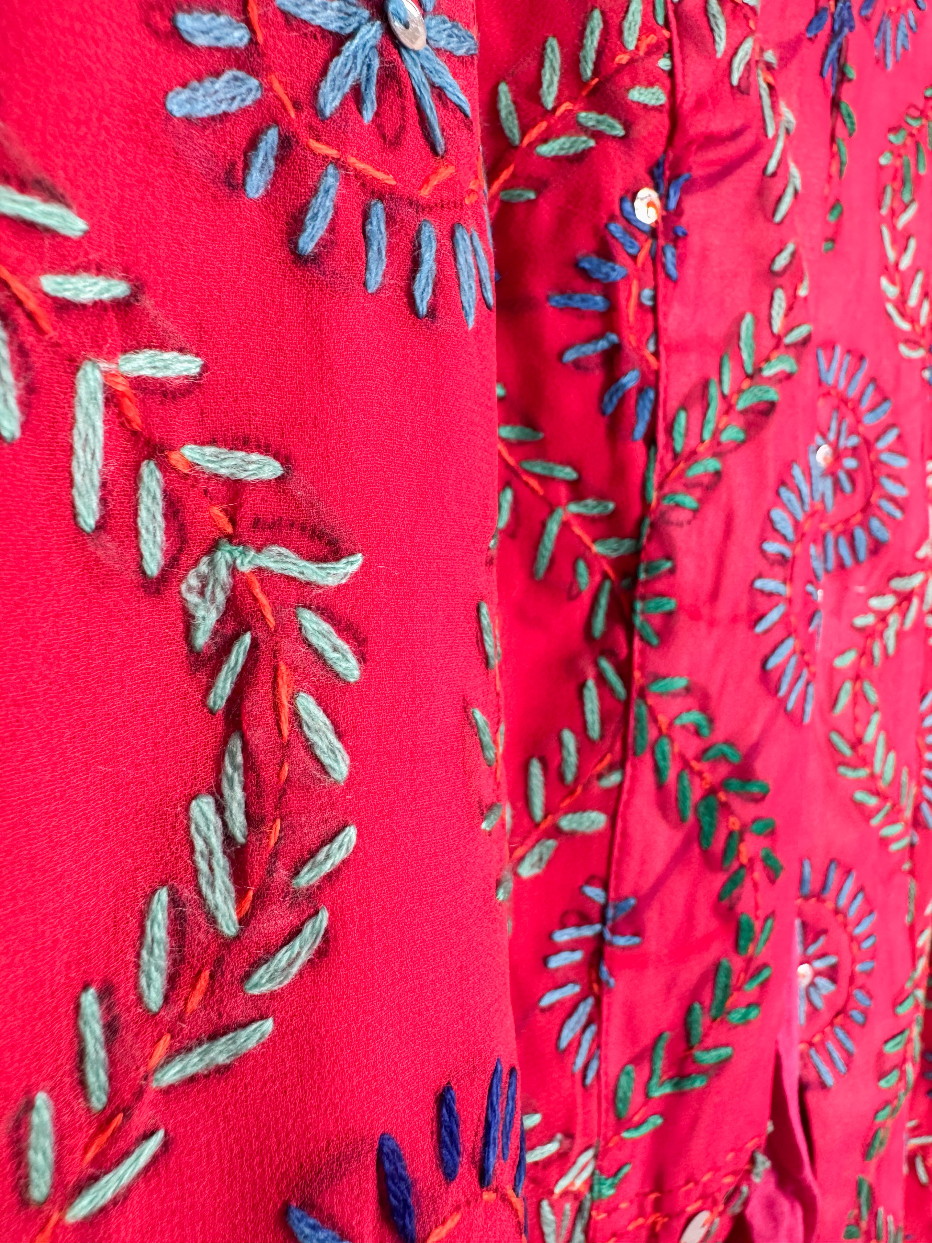 Red Embroidery Kimono - Love Protect Sustain