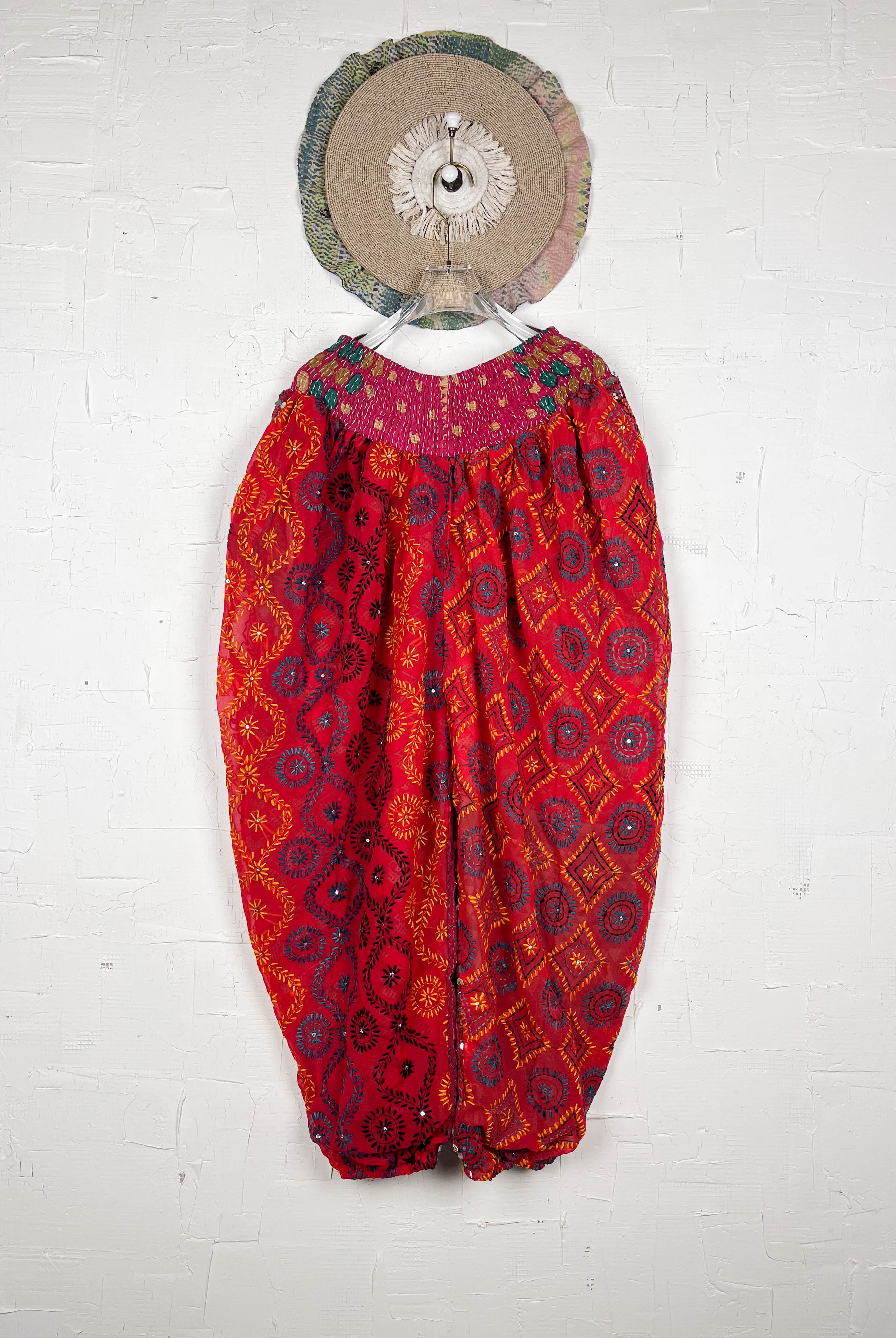 Red Hand embroidery women pants - Love Protect Sustain