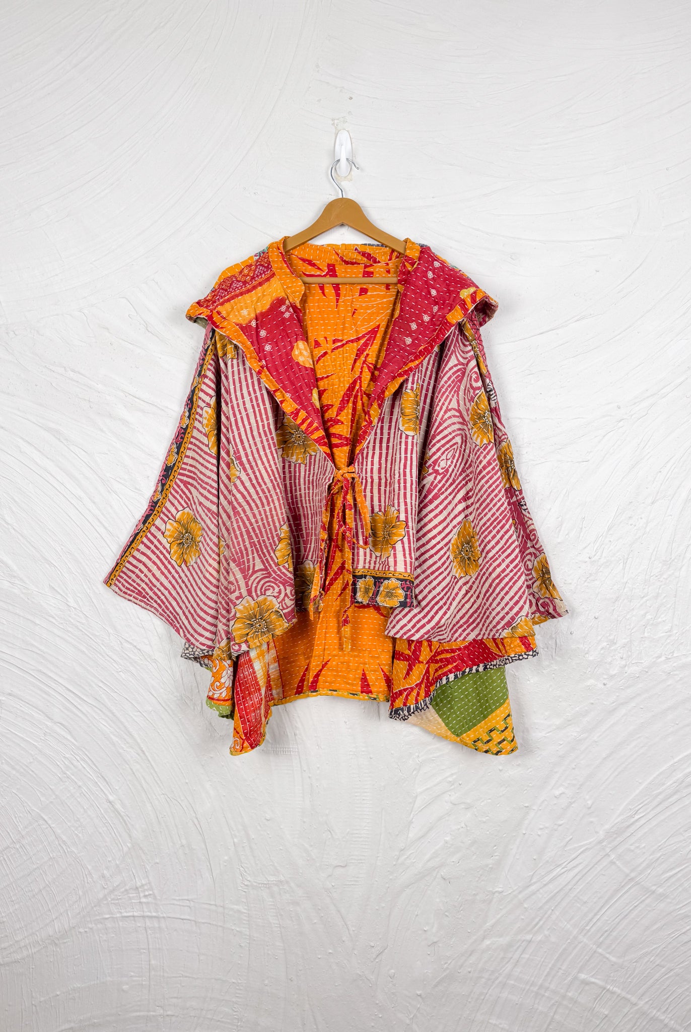 Red Kantha Poncho - Love Protect Sustain