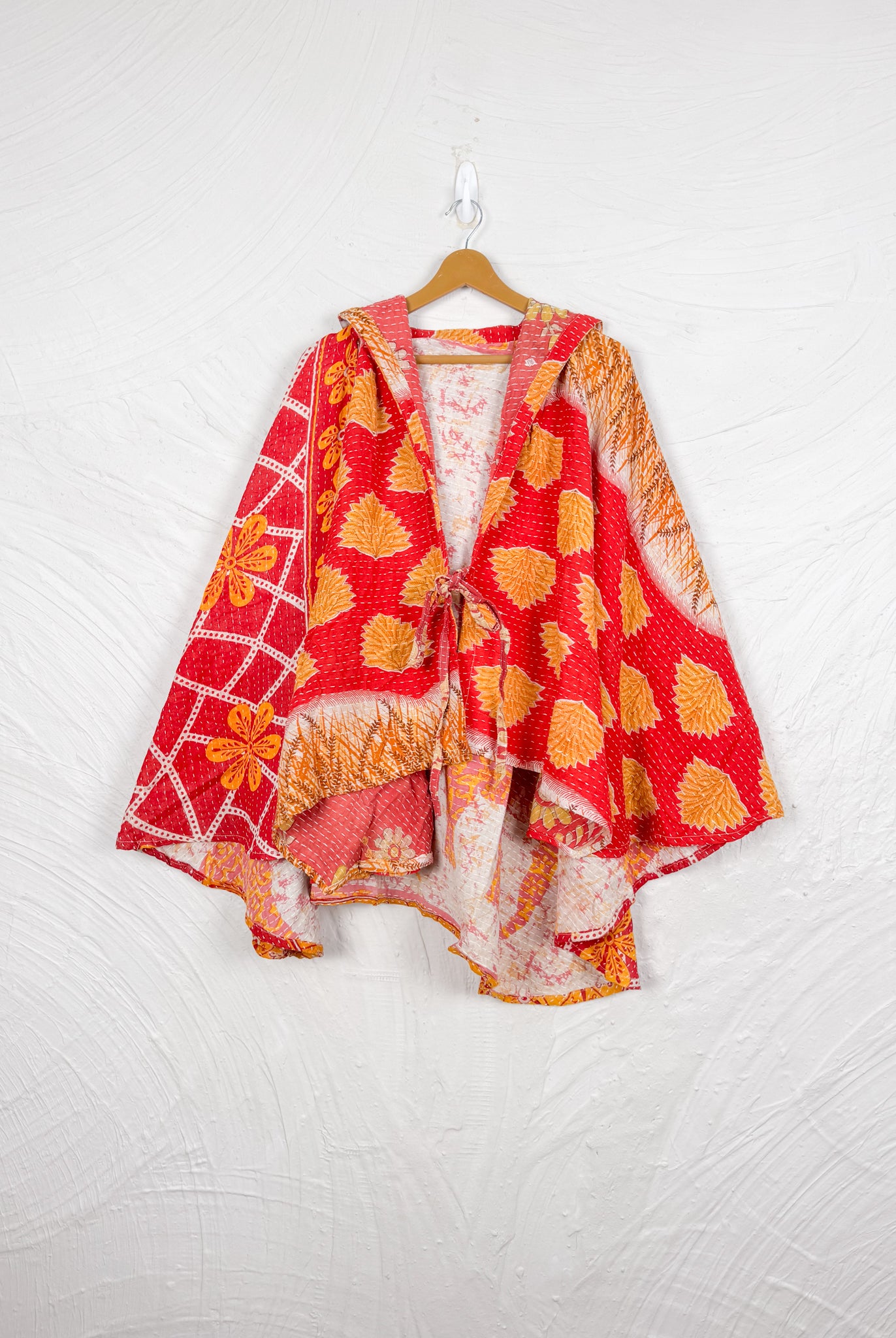 Red Kantha Poncho - Love Protect Sustain