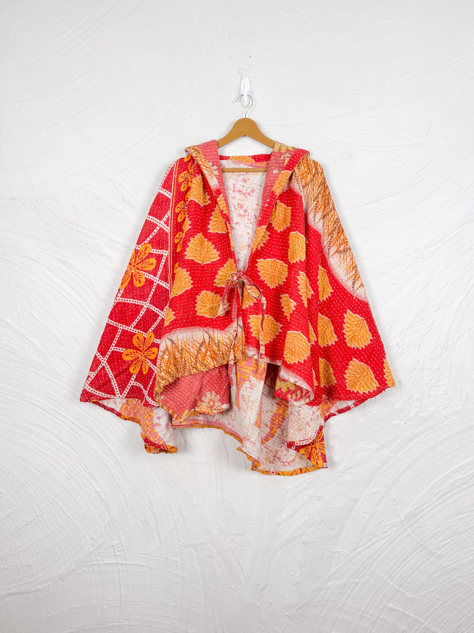 Red Kantha Poncho - Love Protect Sustain