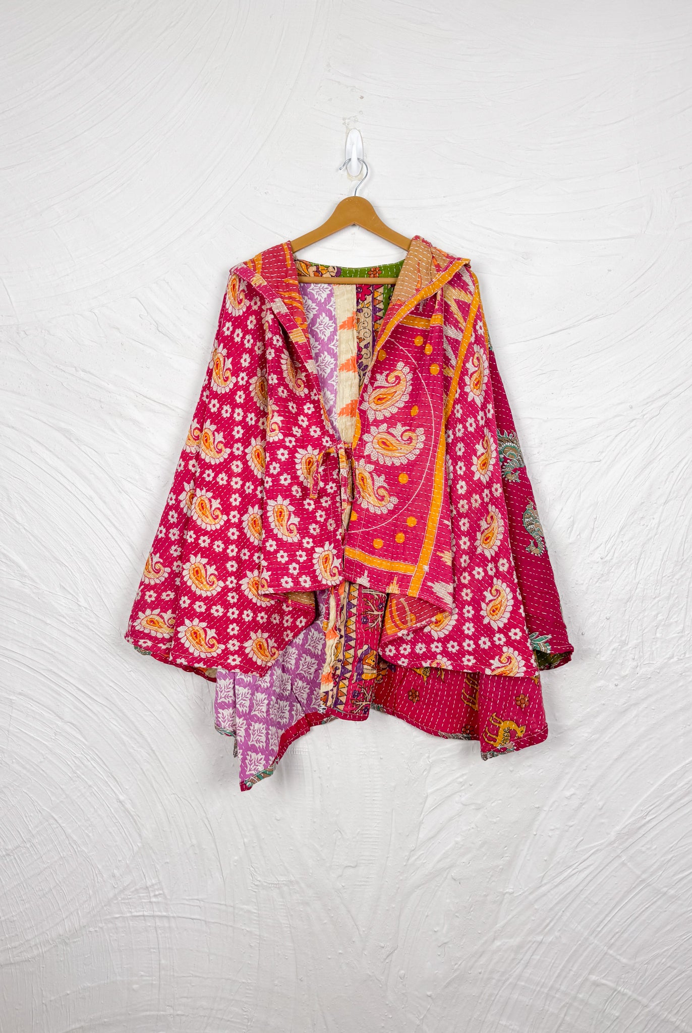 Red Kantha Poncho - Love Protect Sustain
