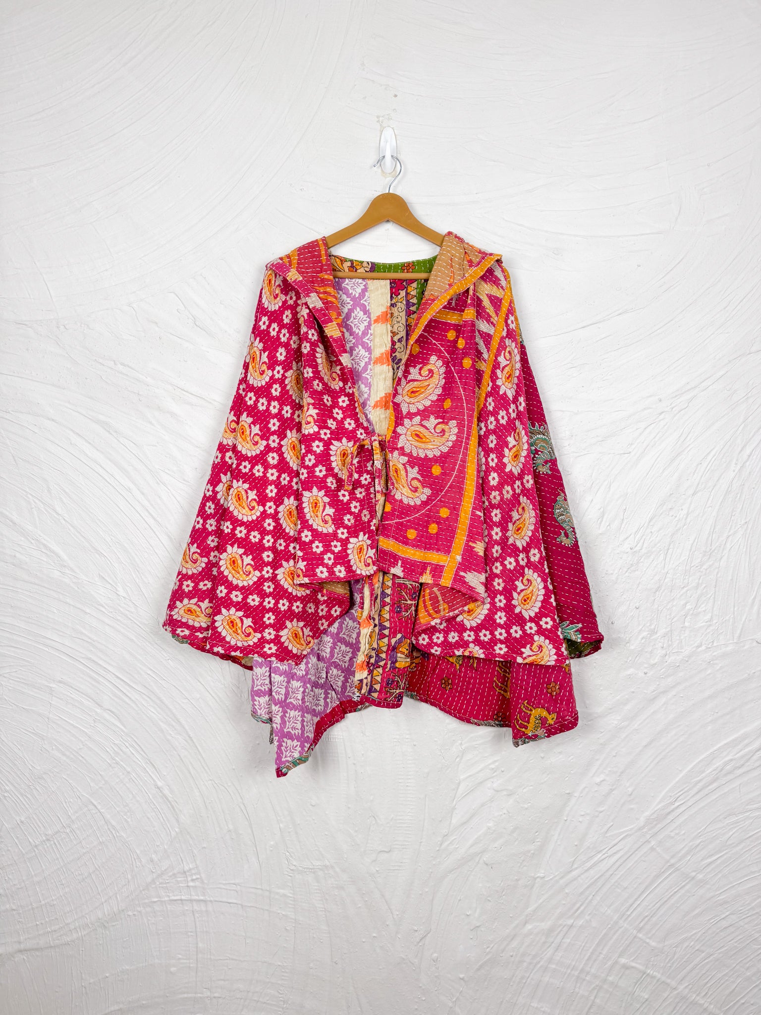 Red Kantha Poncho - Love Protect Sustain
