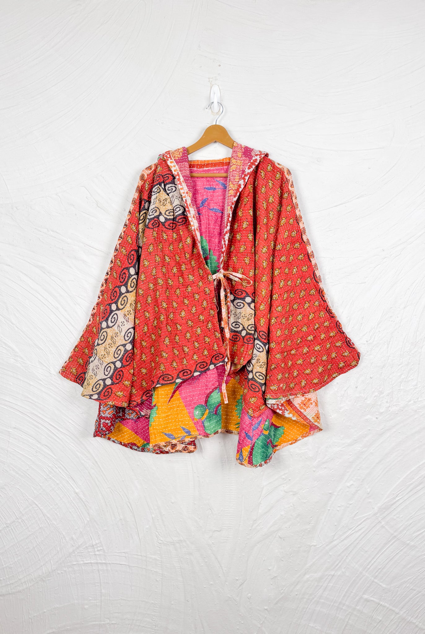 Red Kantha Poncho - Love Protect Sustain