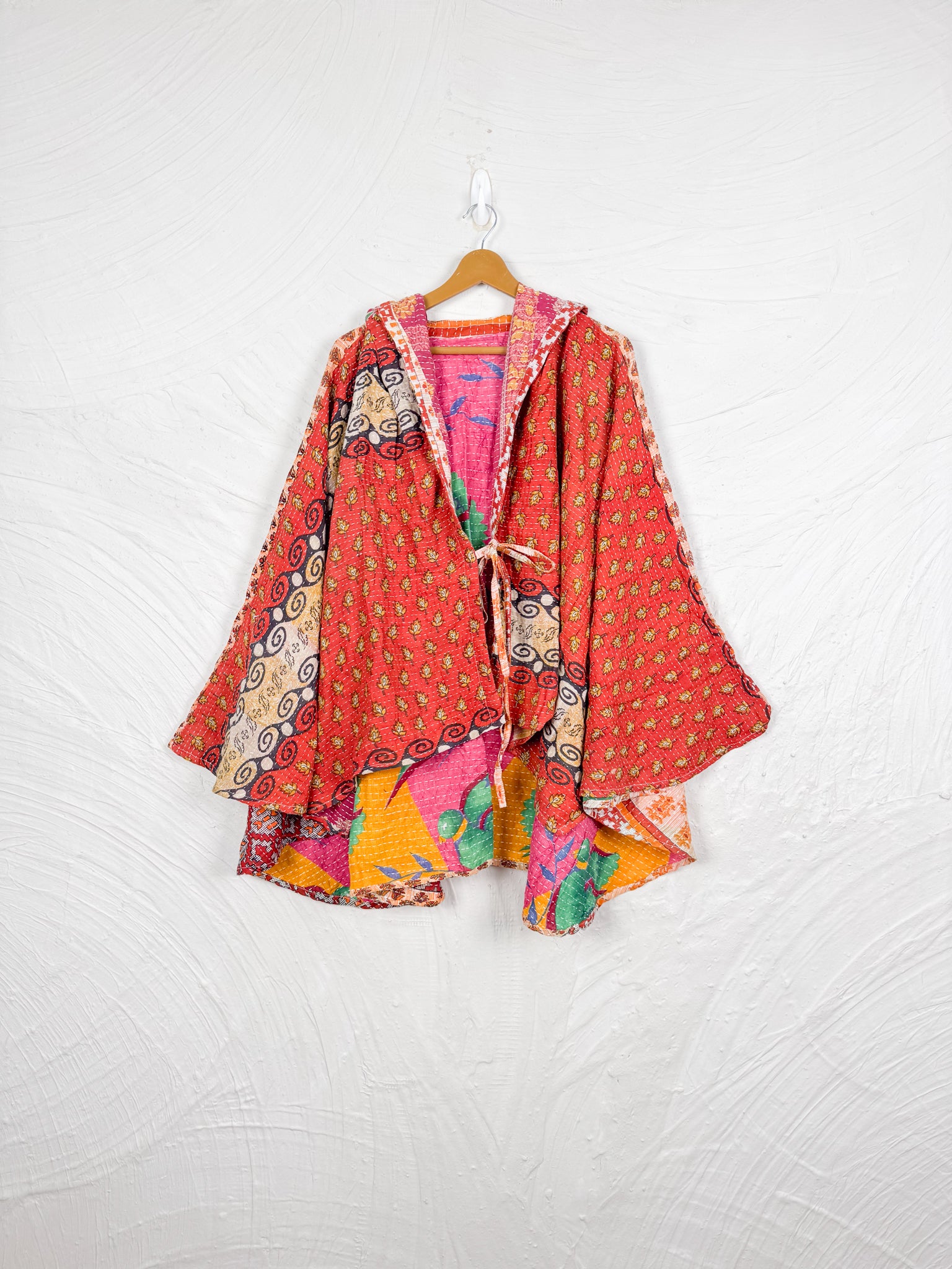 Red Kantha Poncho - Love Protect Sustain