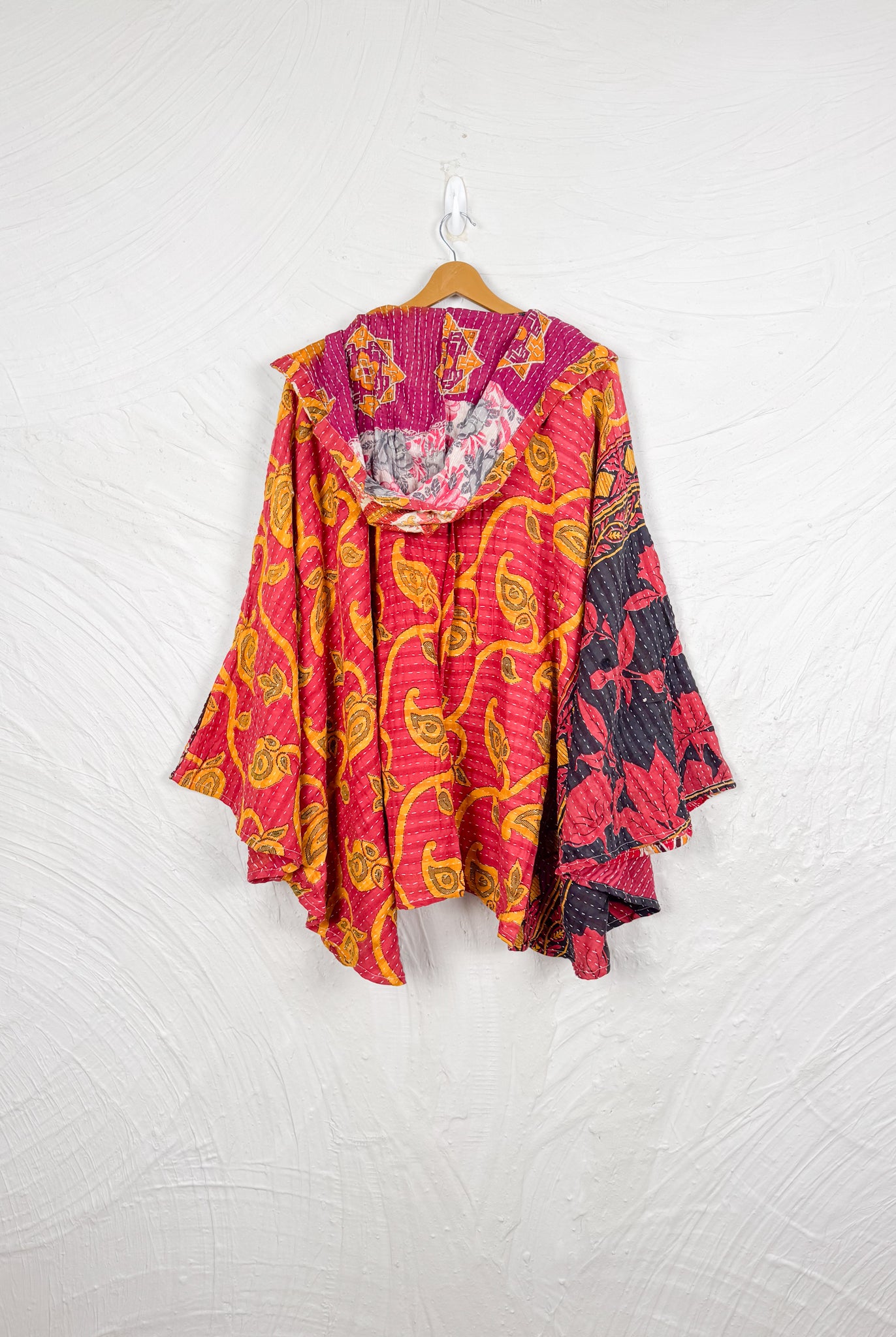 Red Kantha Poncho - Love Protect Sustain