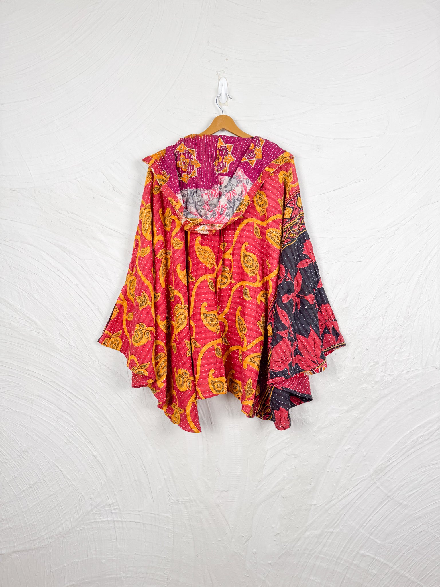 Red Kantha Poncho - Love Protect Sustain