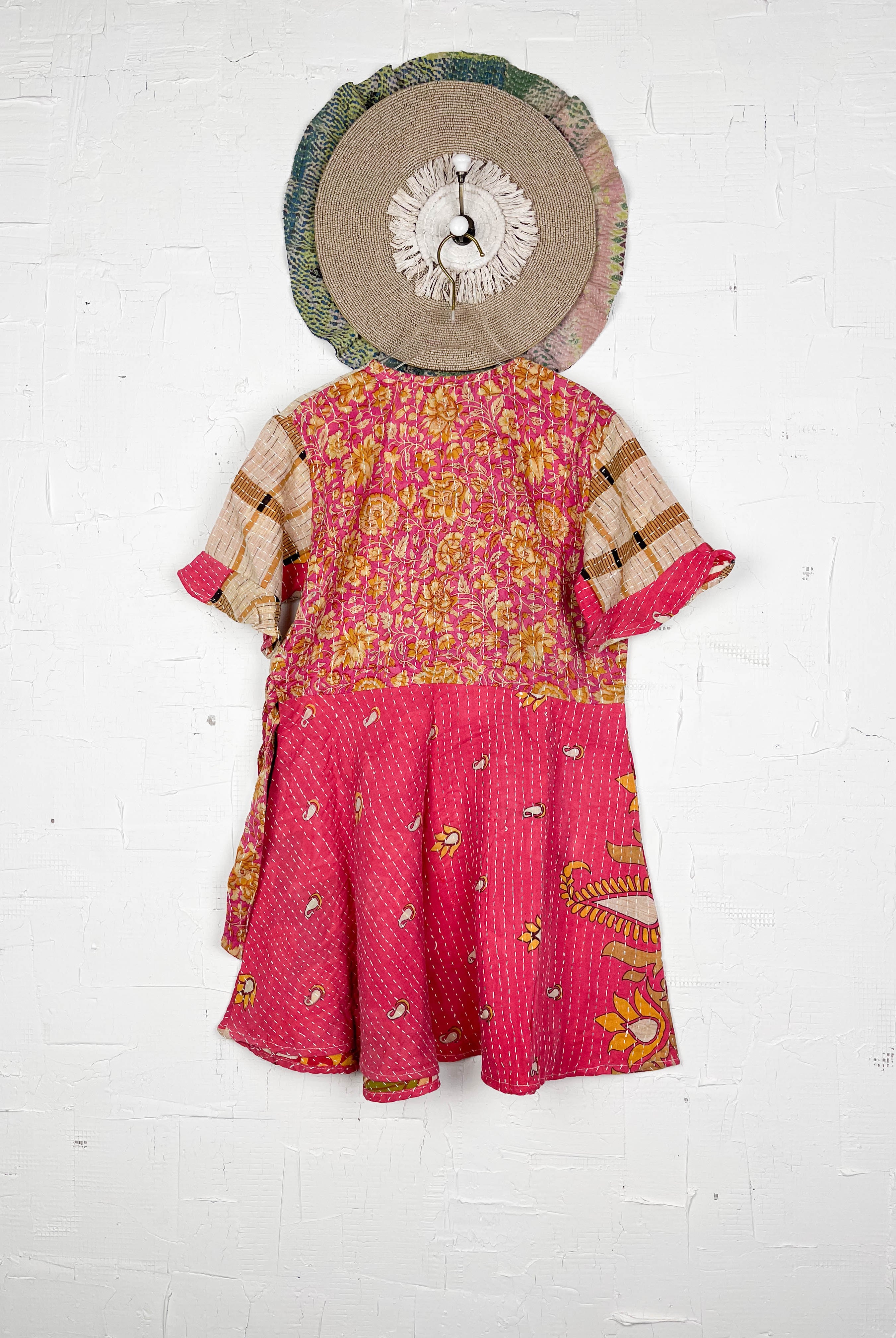 Red Kantha midi dress - Love Protect Sustain