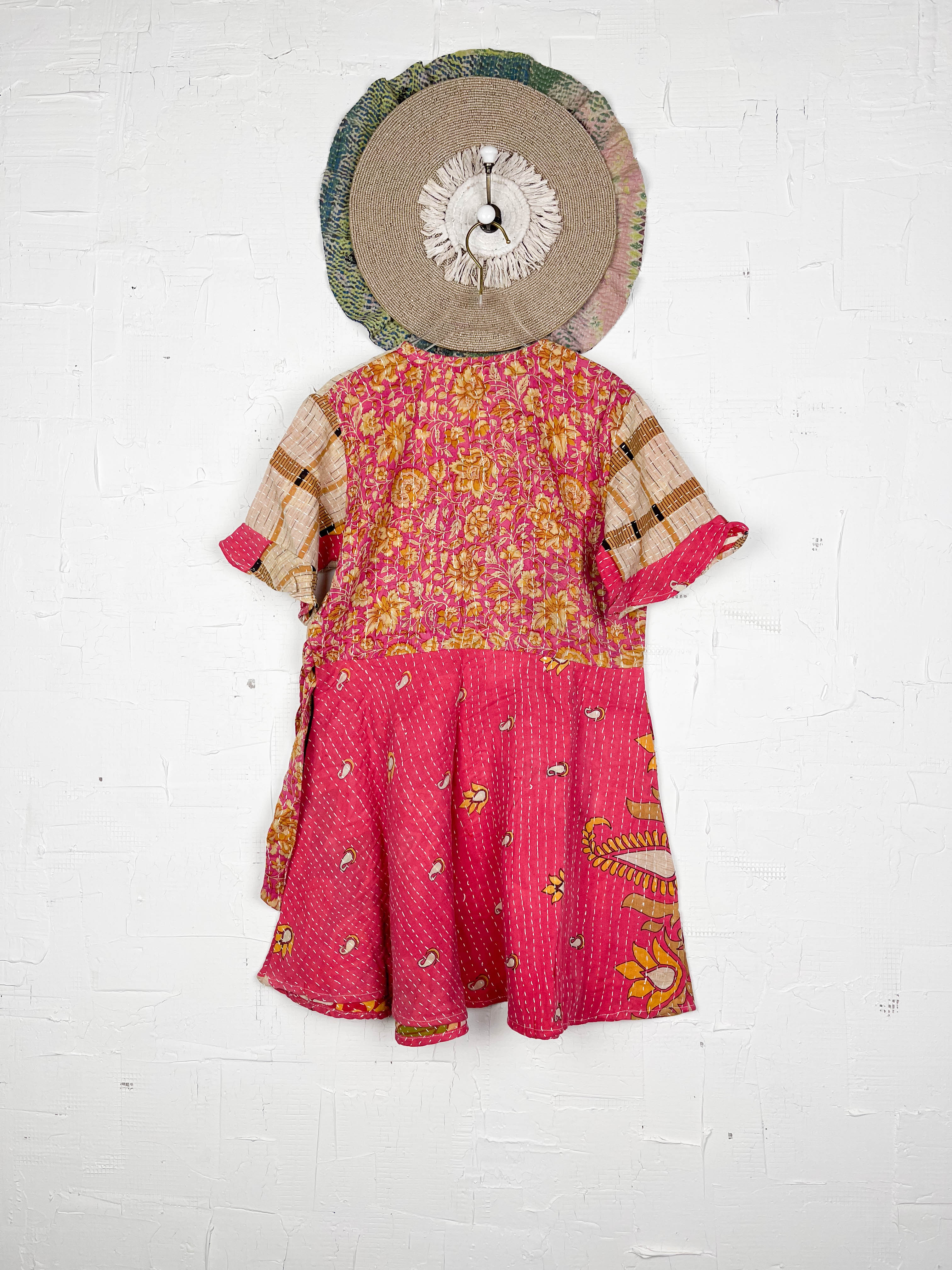 Red Kantha midi dress - Love Protect Sustain