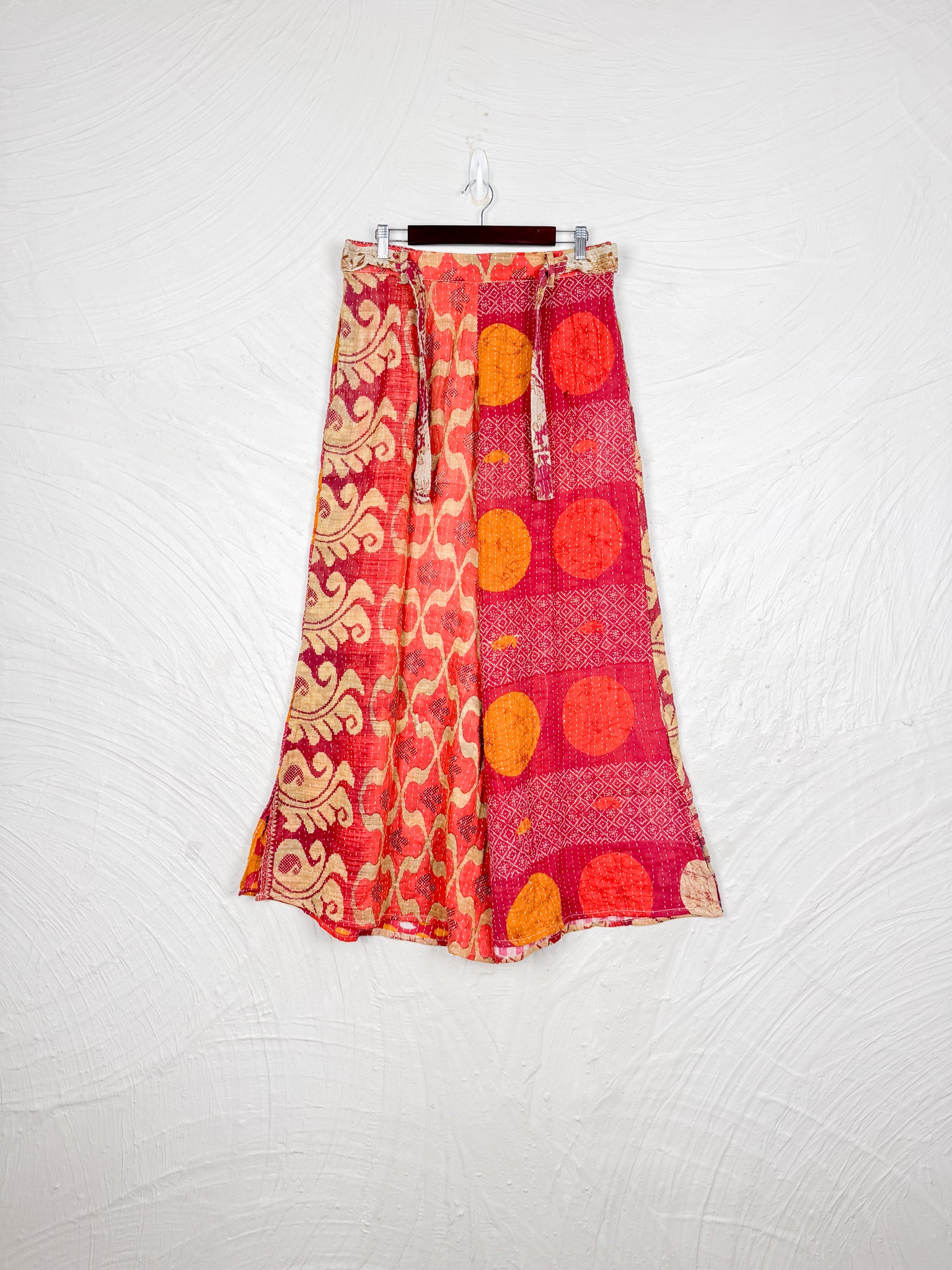 Red Orange Kantha pants - Love Protect Sustain