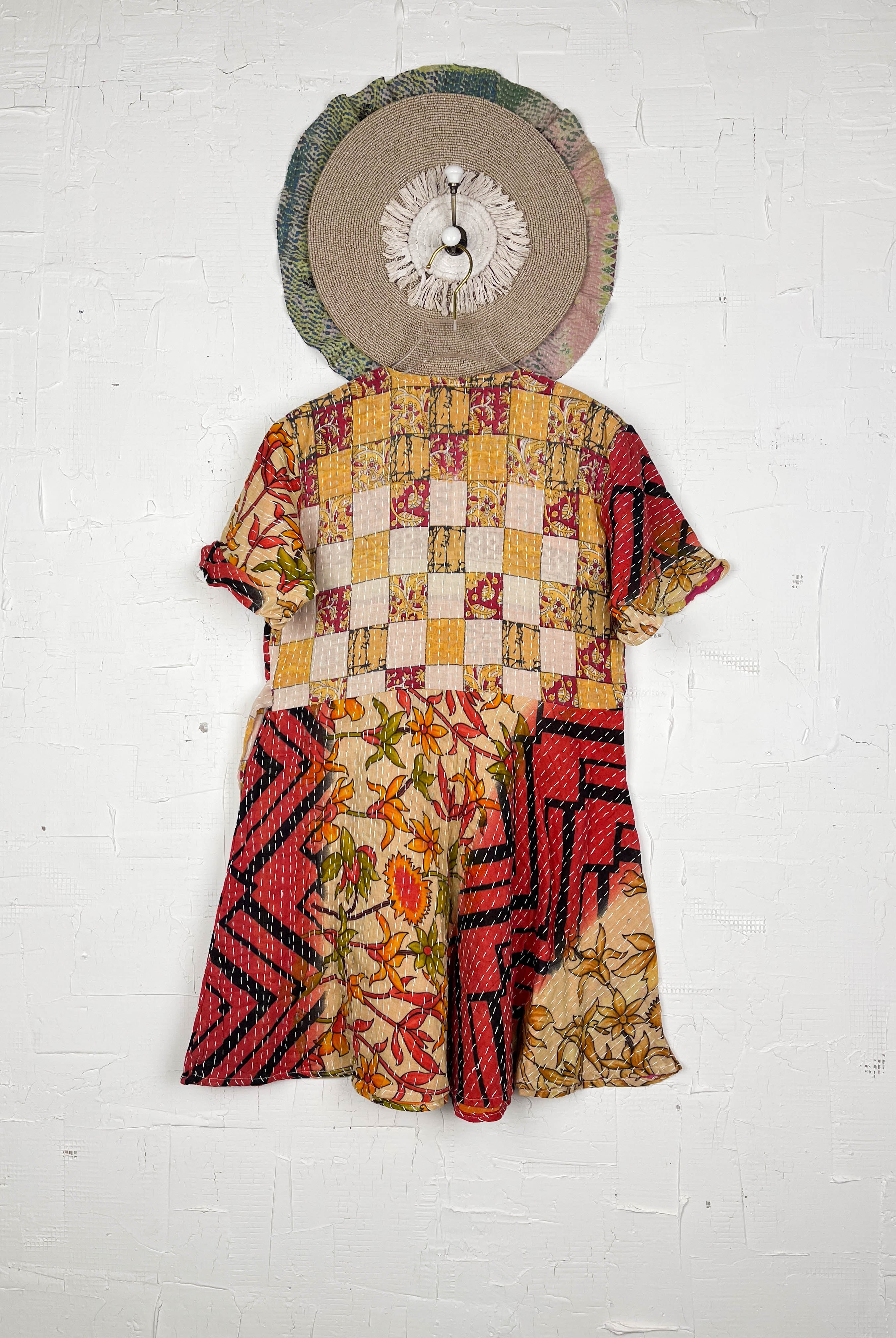 Red Orange kantha dress - Love Protect Sustain