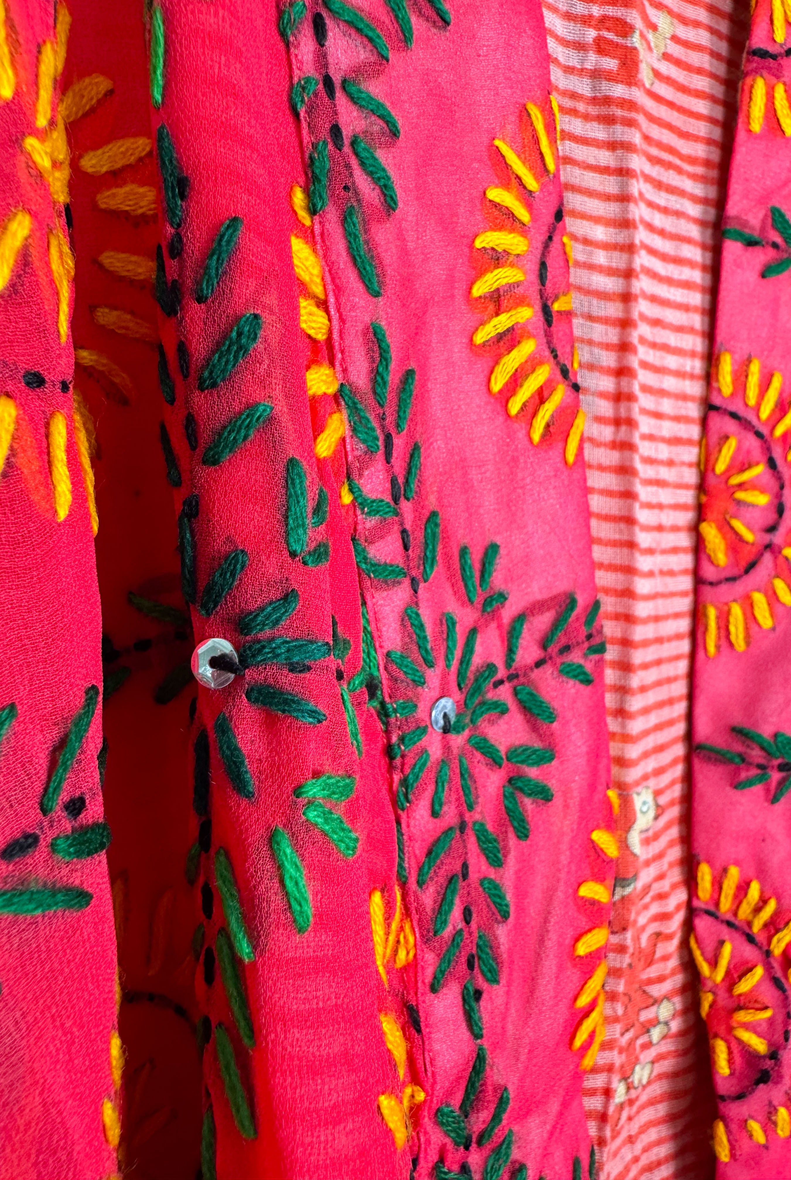Red Phulkari kimono - Love Protect Sustain