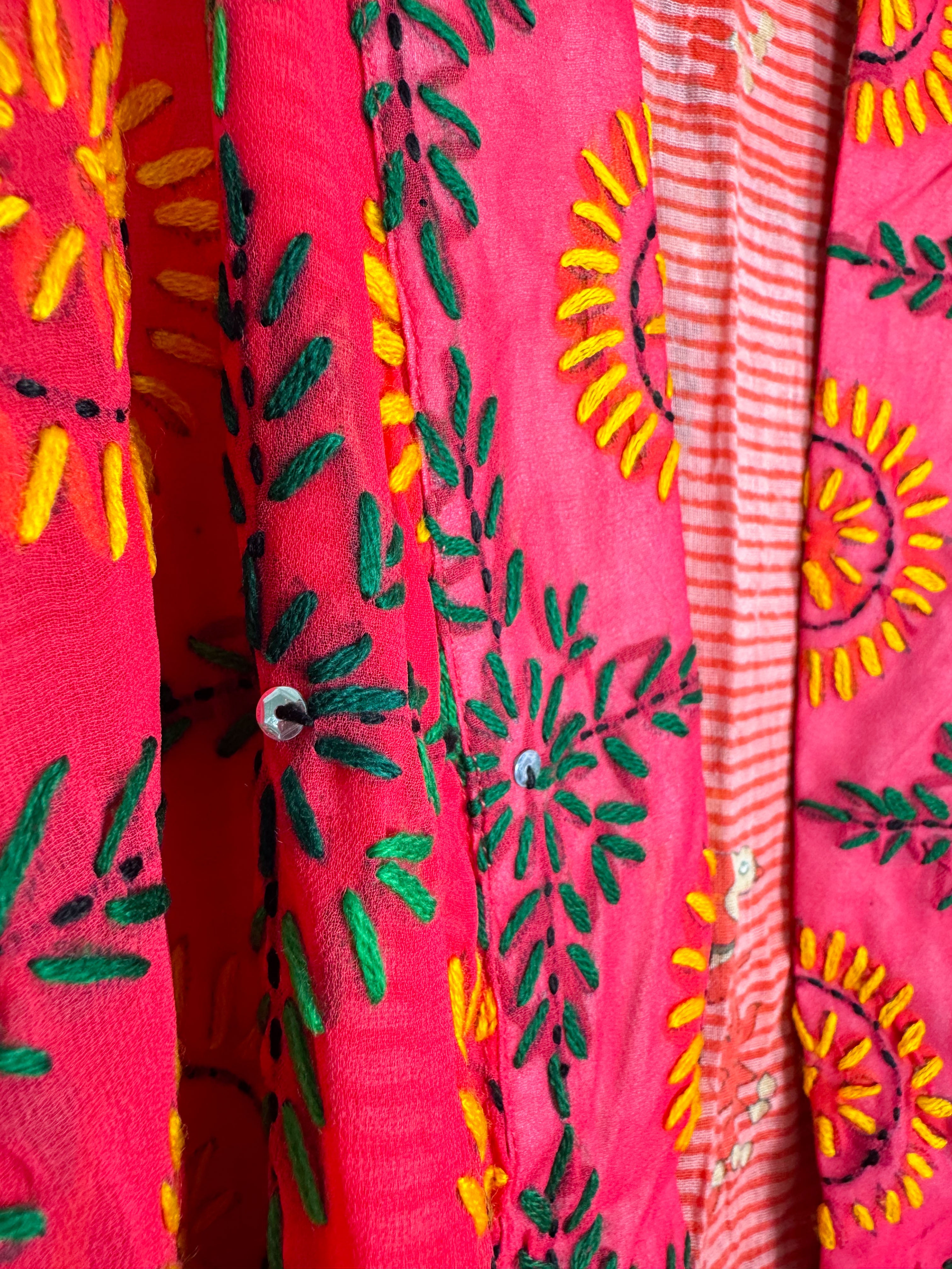Red Phulkari kimono - Love Protect Sustain