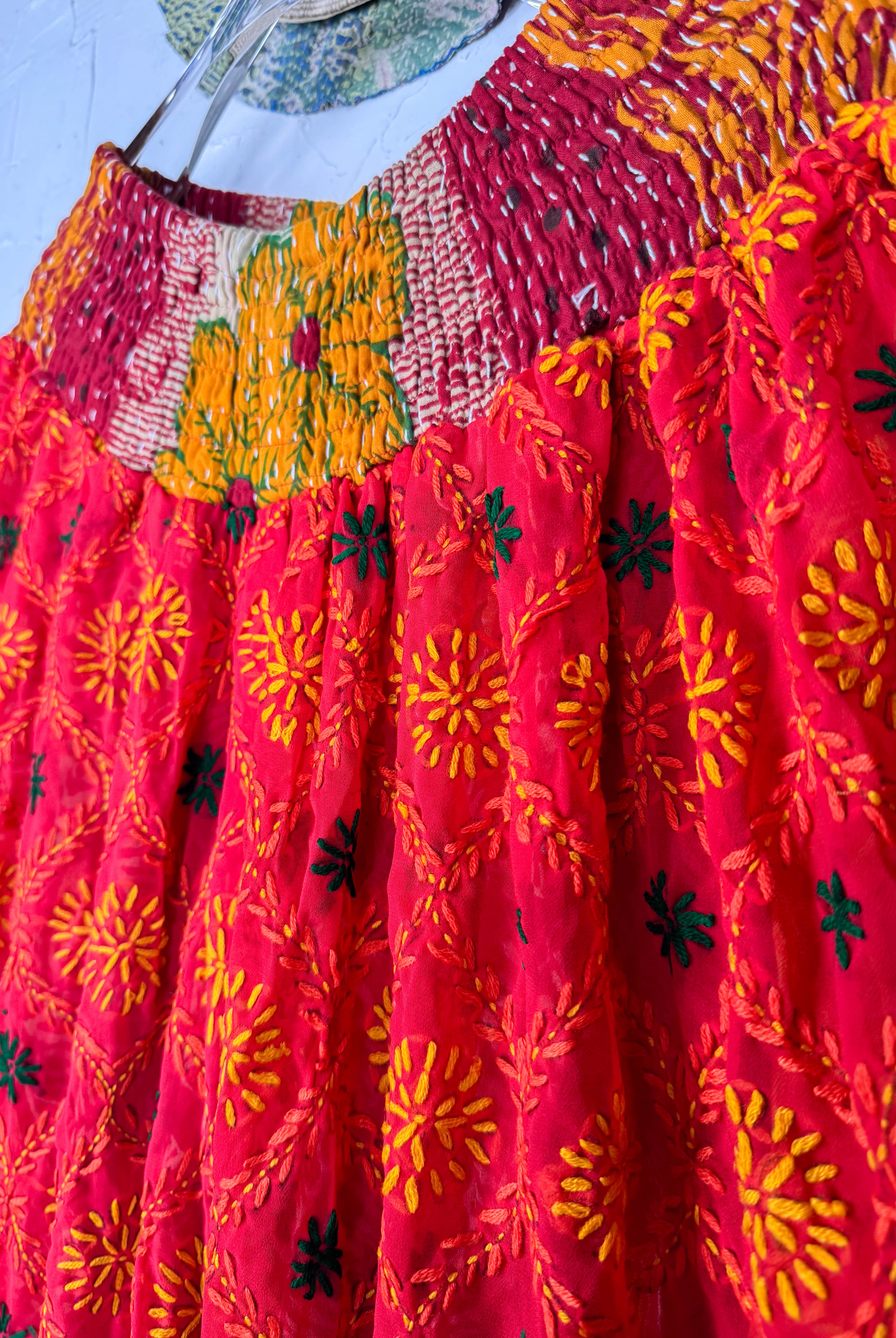 Red Vintage Boho Pants- Love Protect Sustain