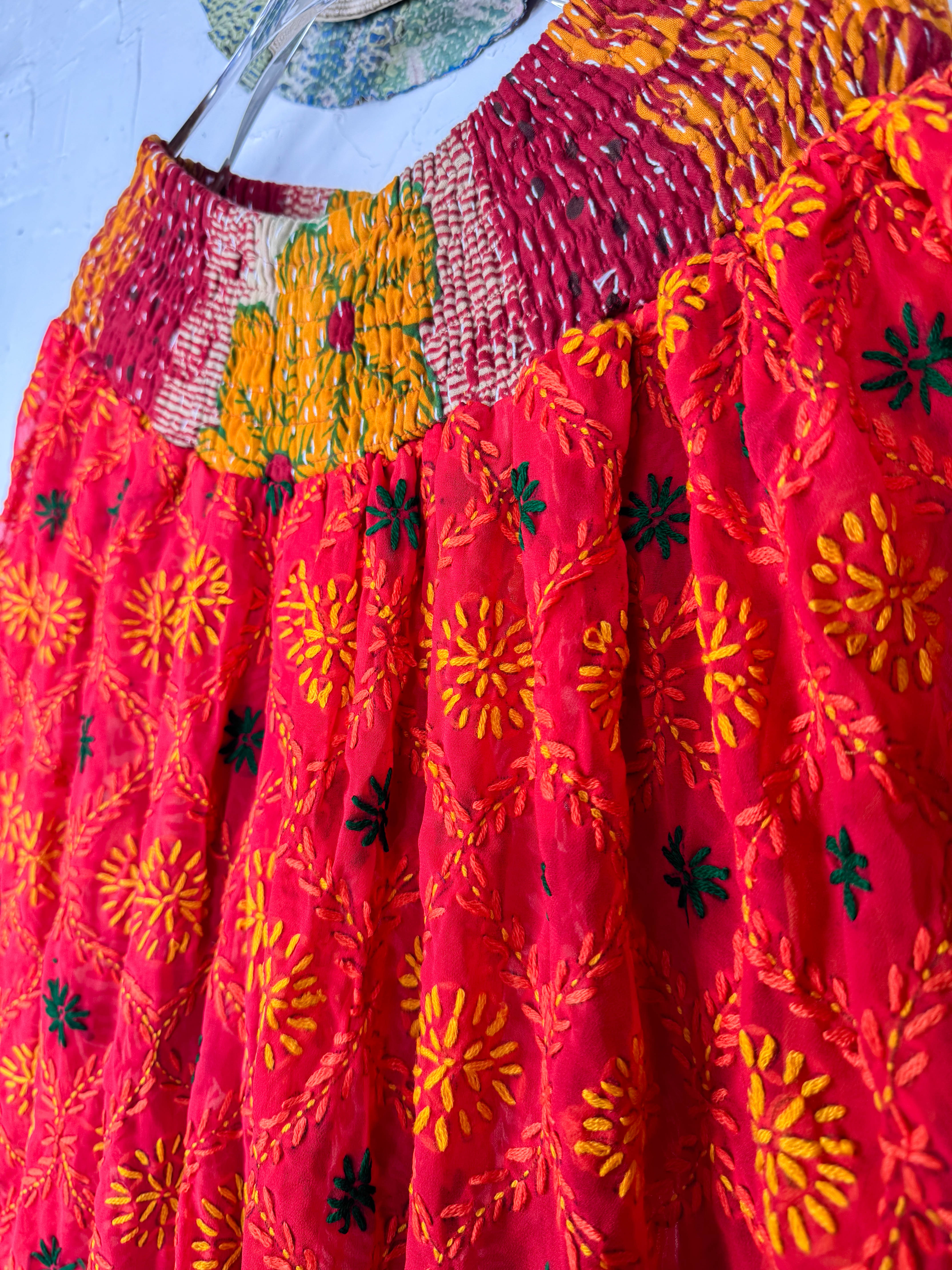 Red Vintage Boho Pants- Love Protect Sustain