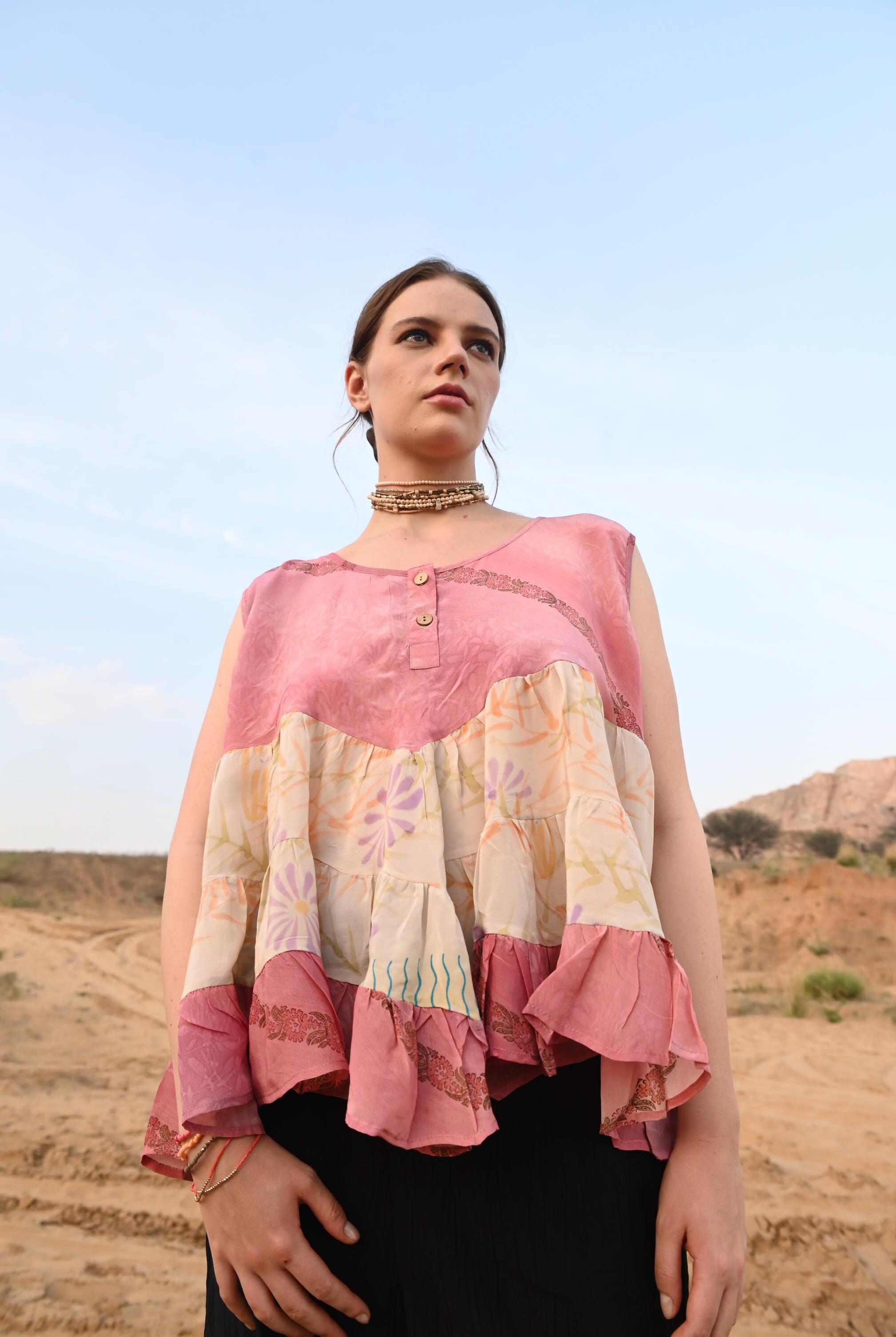 Red women vintage silk vest - Love Protect Sustain