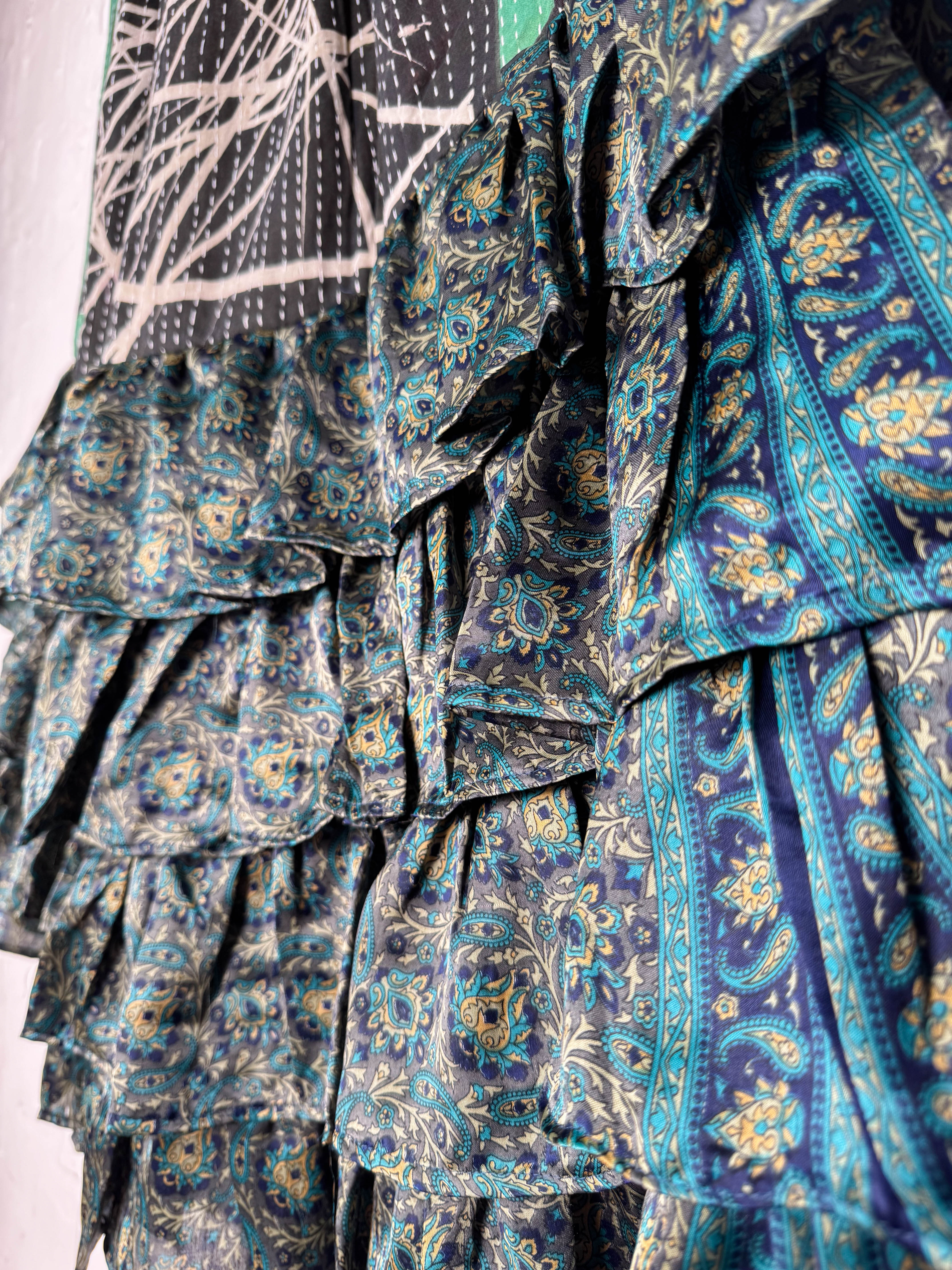 Ruffled kantha silk trousers - Love Protect Sustain