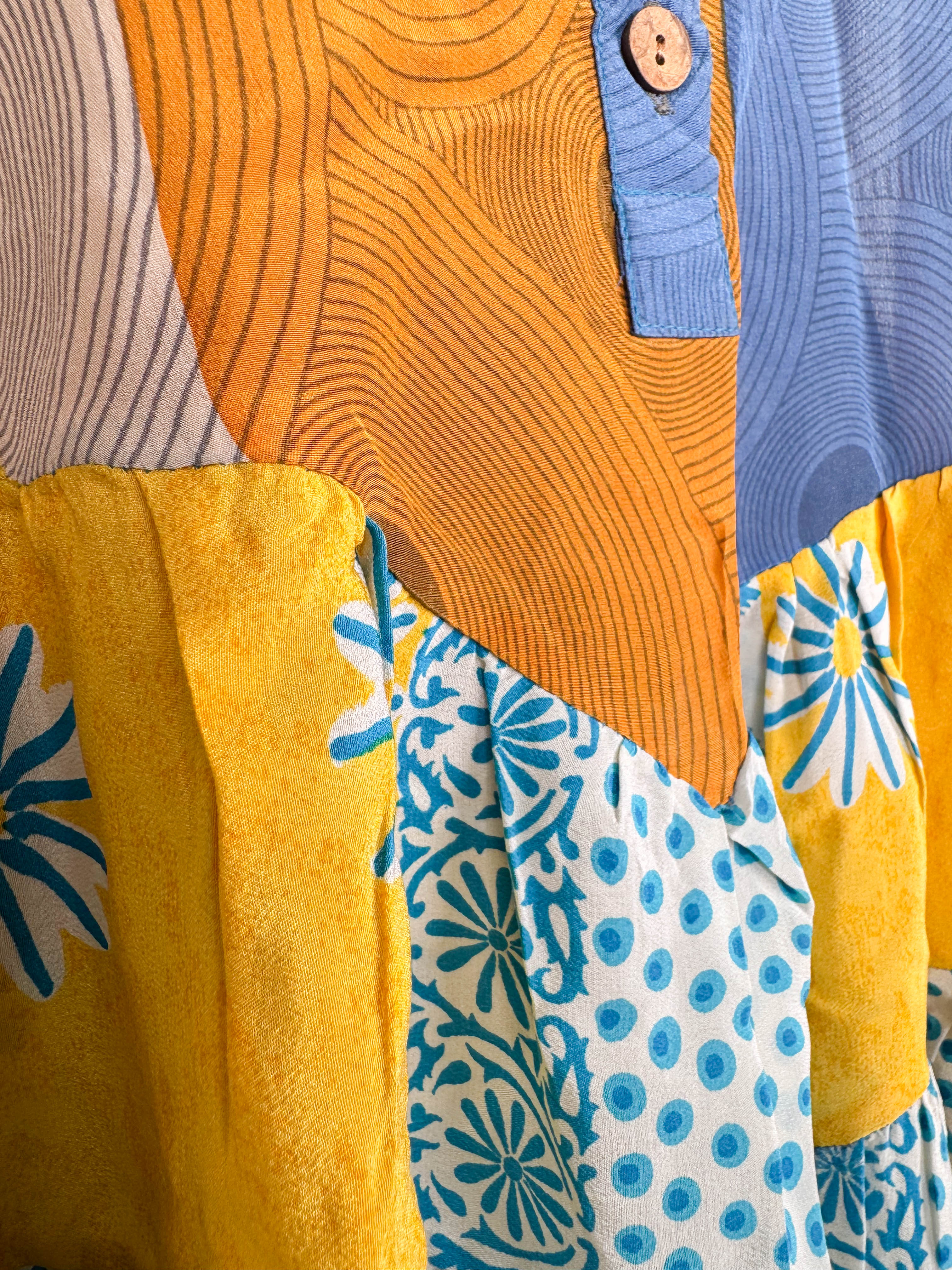 Silk top with patchwork - Love Protect Sustain