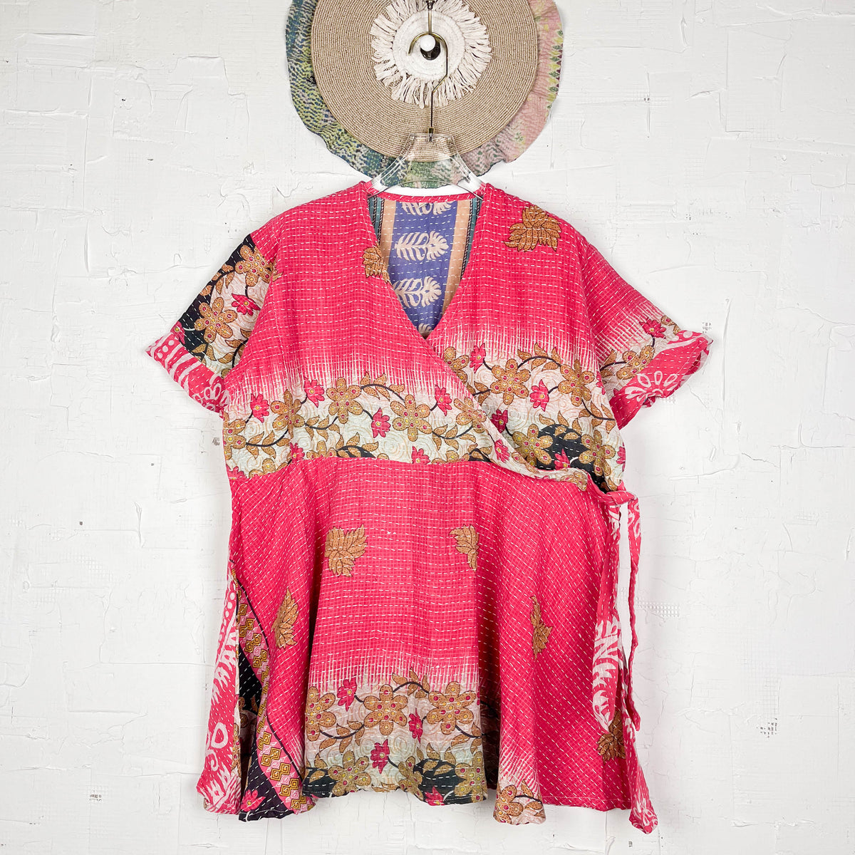 Kantha Strap Long Dress Floral Mix pink