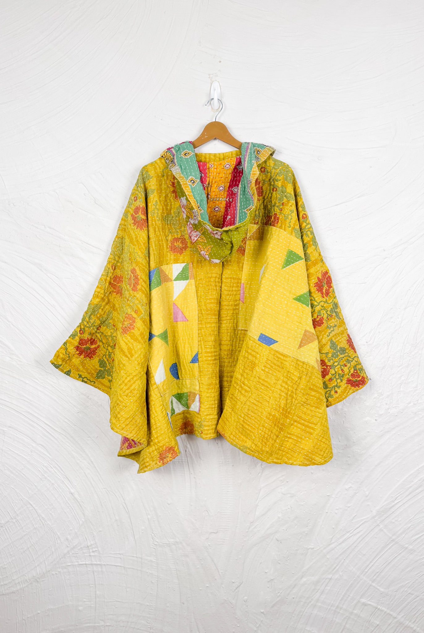 Yellow Kantha Poncho - Love Protect Sustain