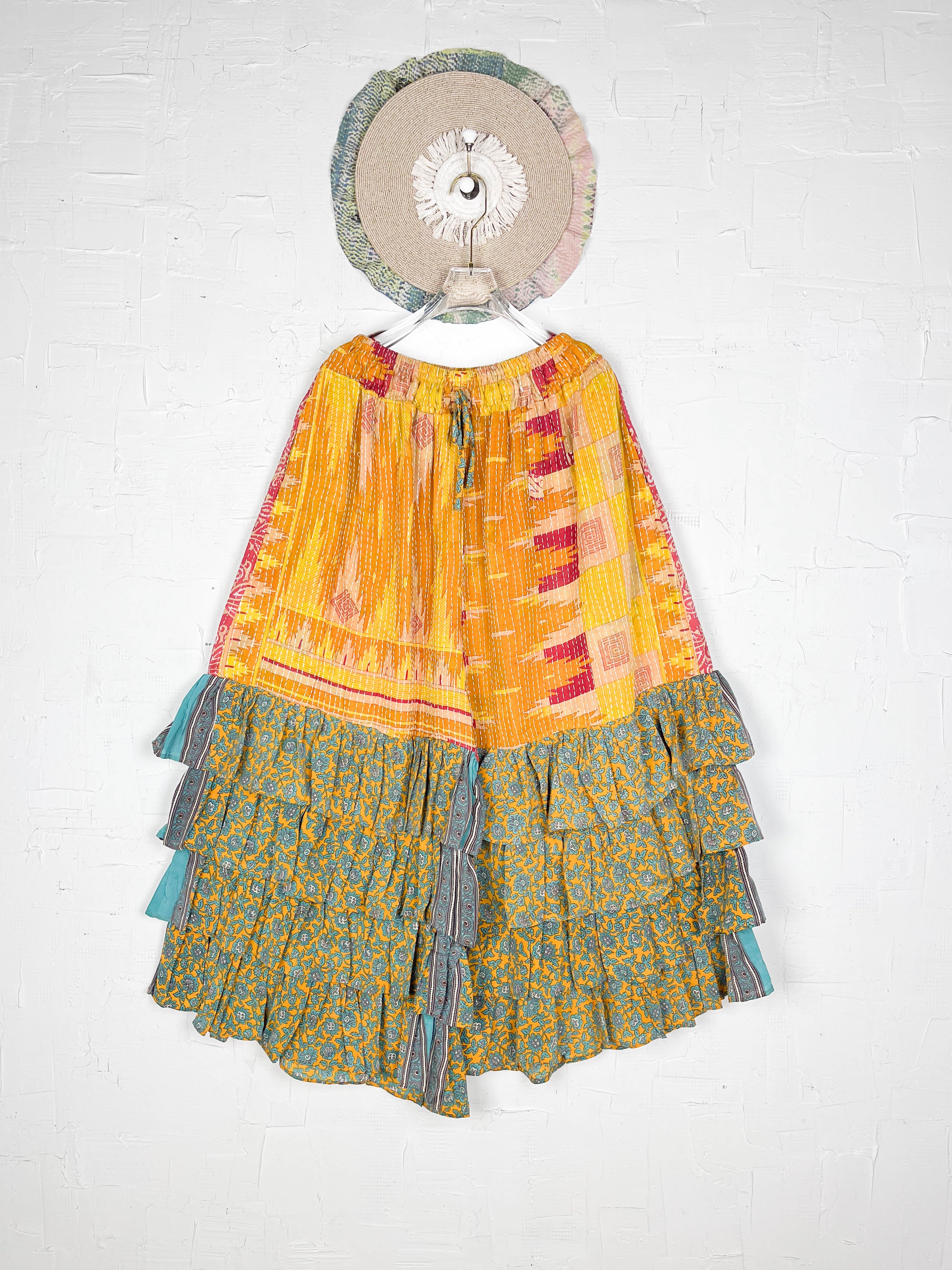 Travel kantha silk frill pants - Love Protect Sustain