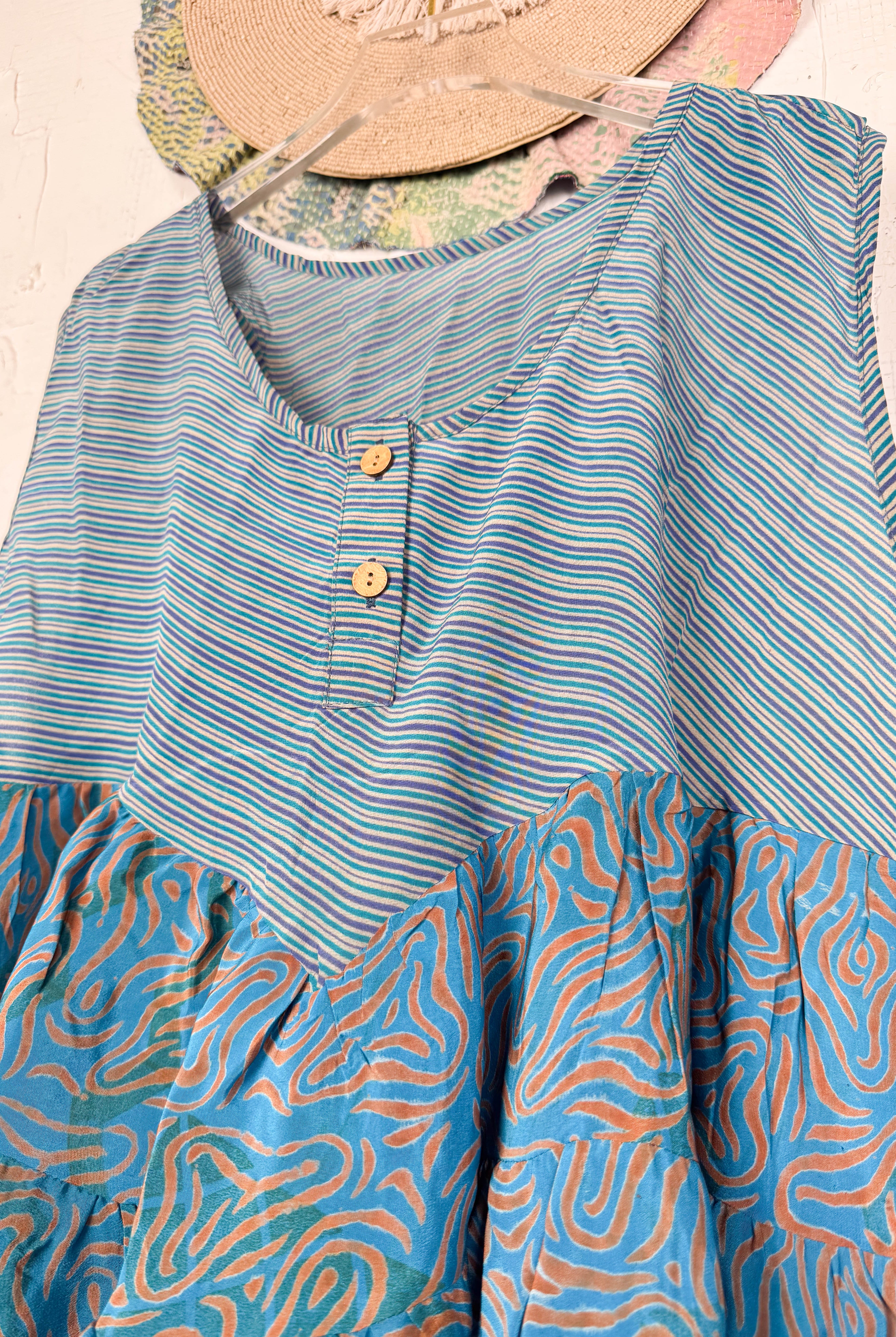 Unusual patchwork silk blouse - Love Protect Sustain