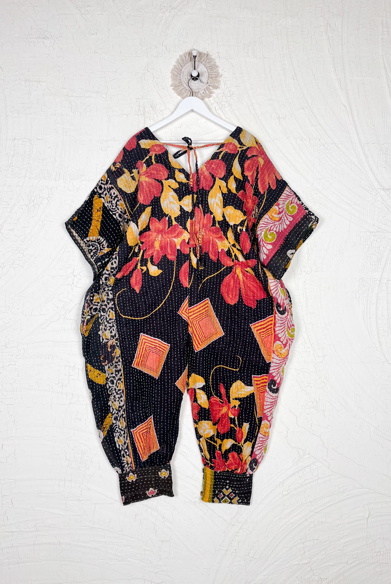 Vintage Kantha quilt fabric jumpsuit - Love Protect Sustain